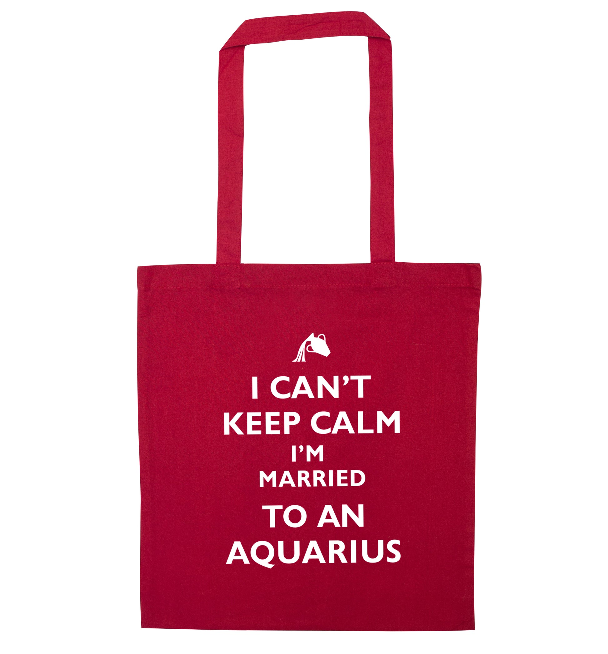 I can't keep calm I'm married to an aquarius red tote bag