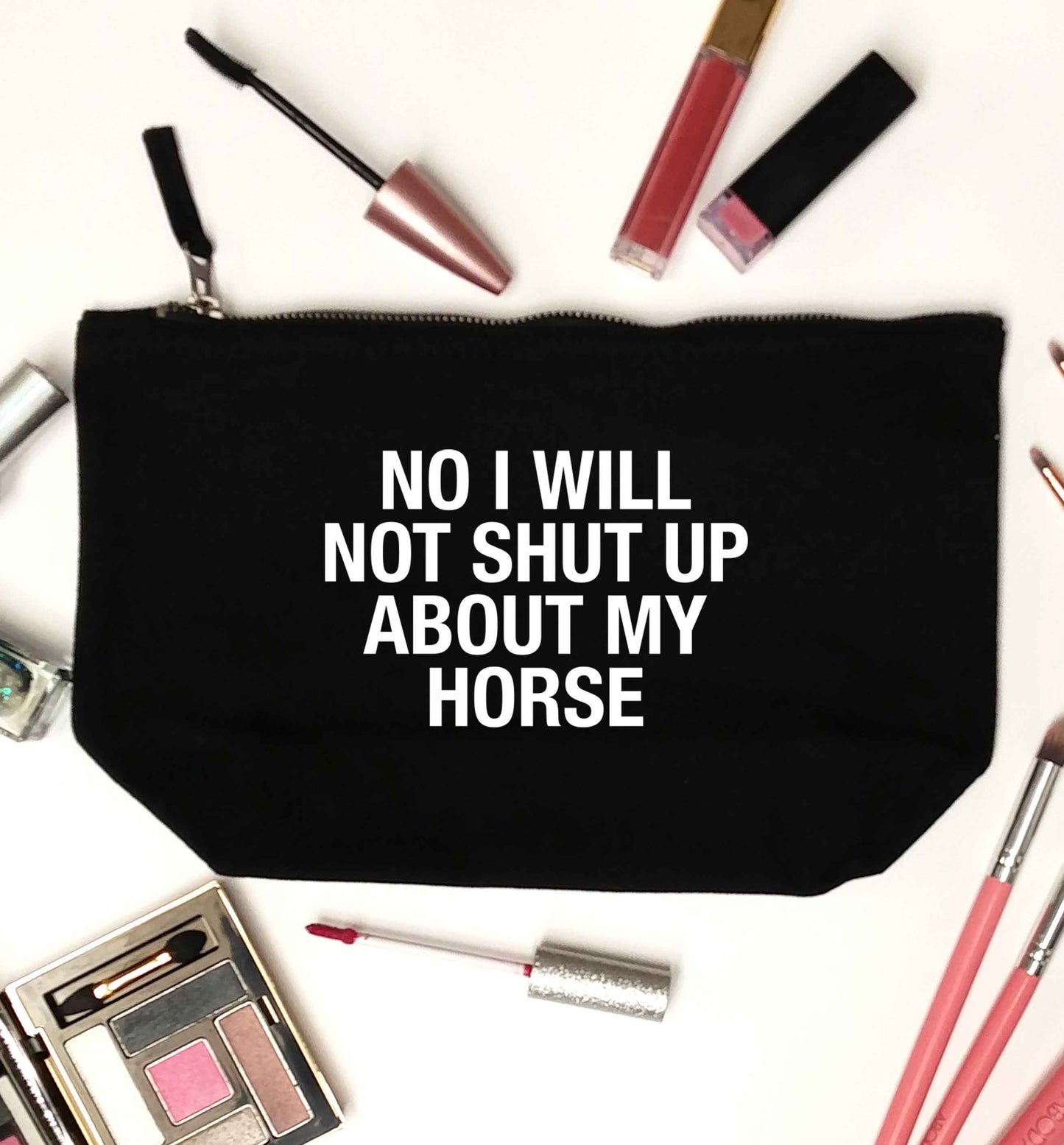 Warning may start talking about horses black makeup bag