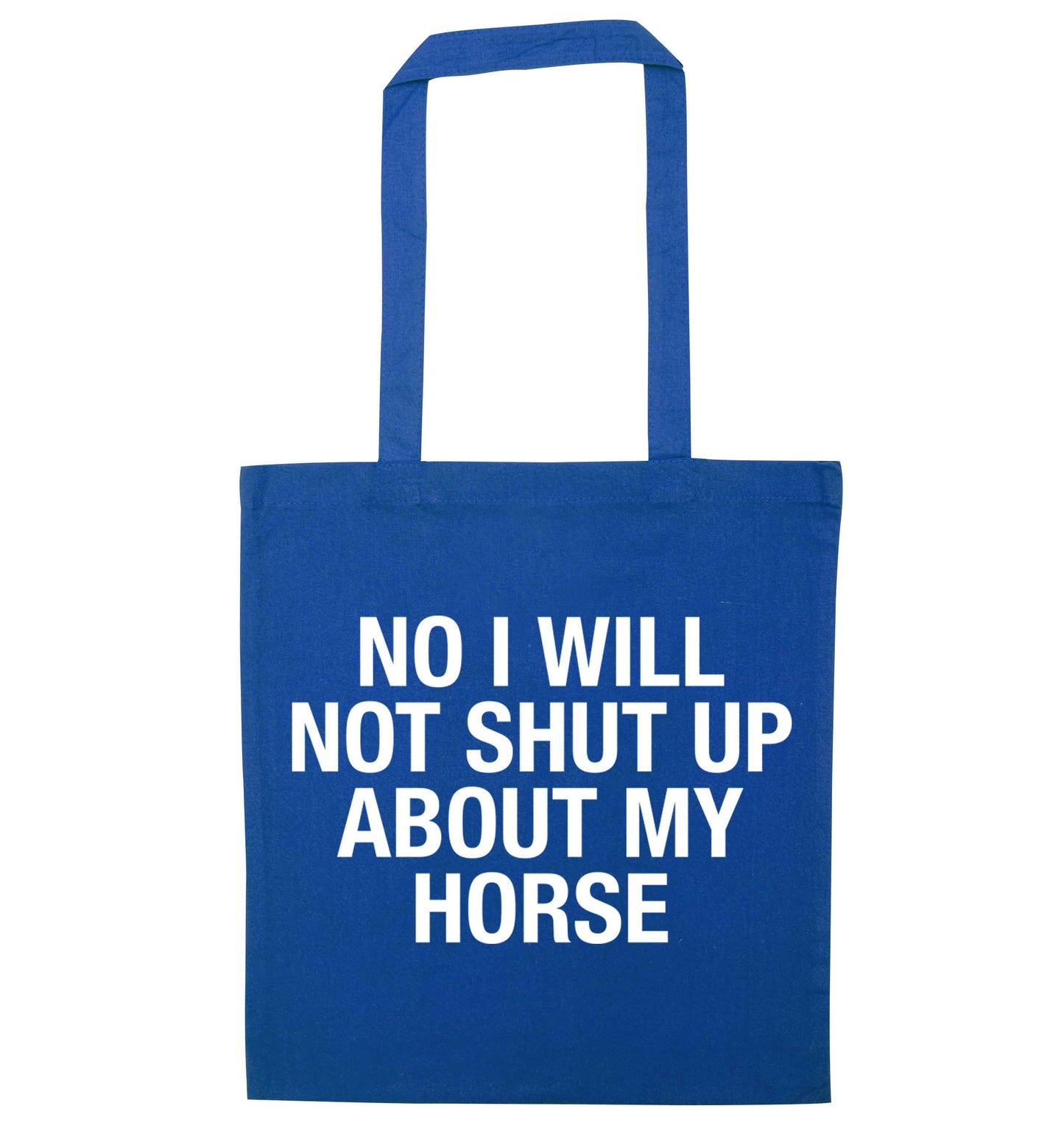 Warning may start talking about horses blue tote bag