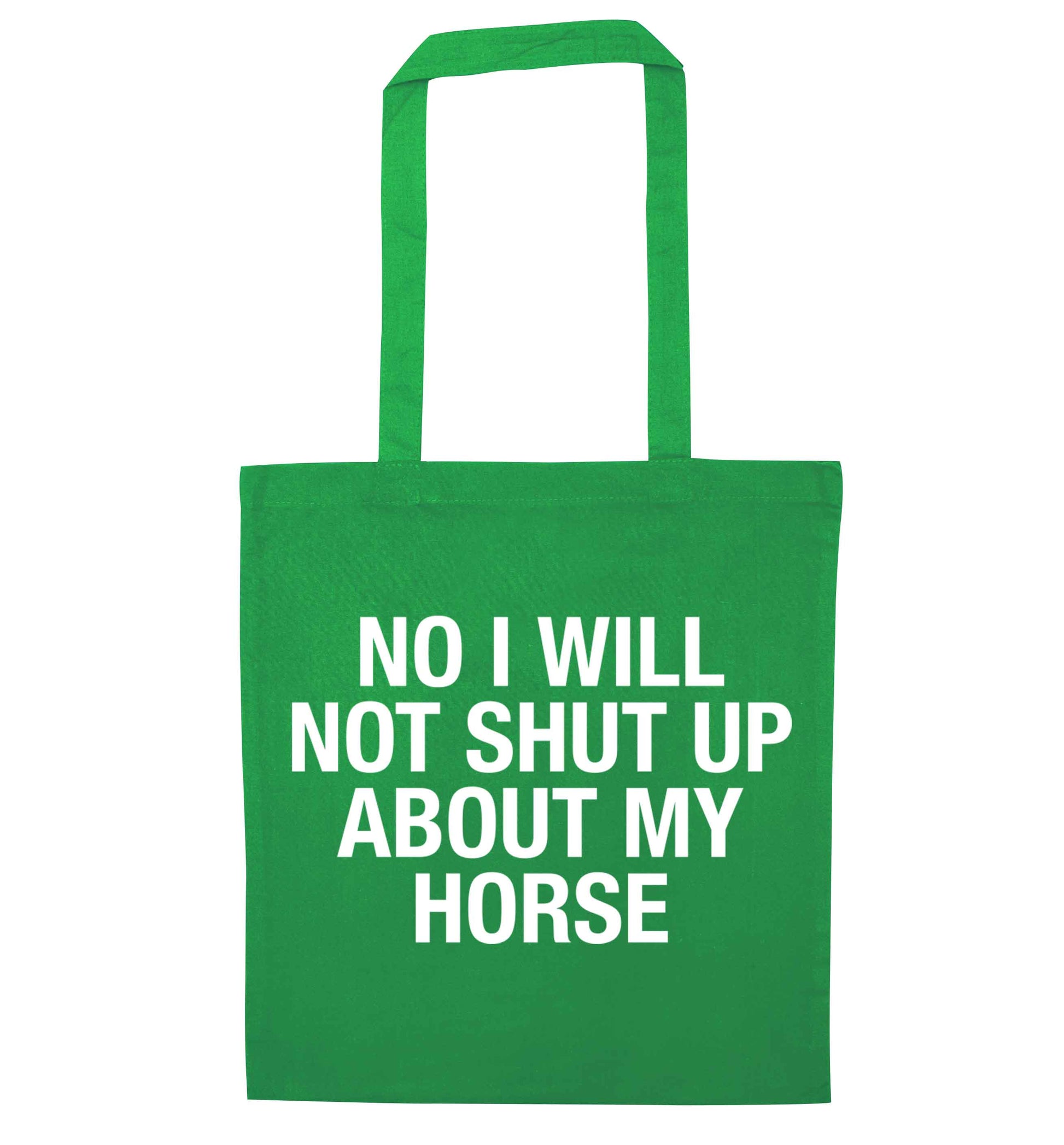 Warning may start talking about horses green tote bag