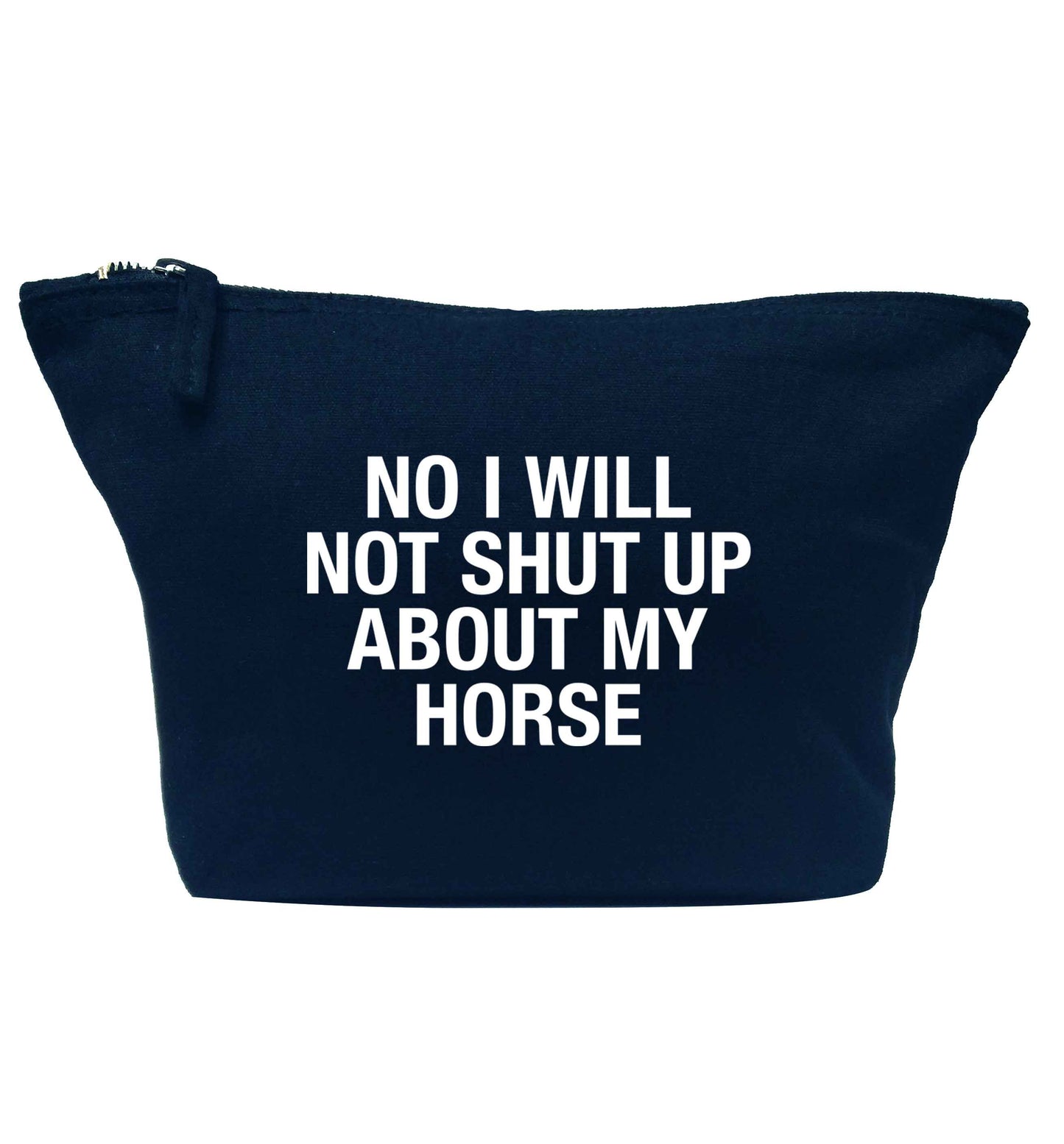 Warning may start talking about horses navy makeup bag