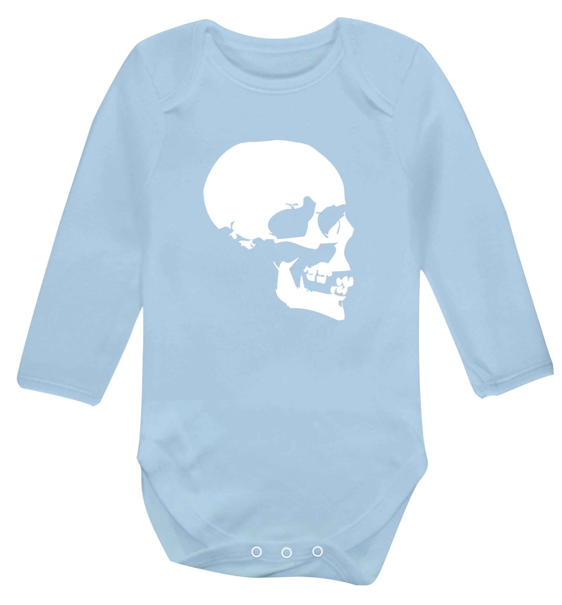 Personalised Skull Halloween baby vest long sleeved pale blue 6-12 months