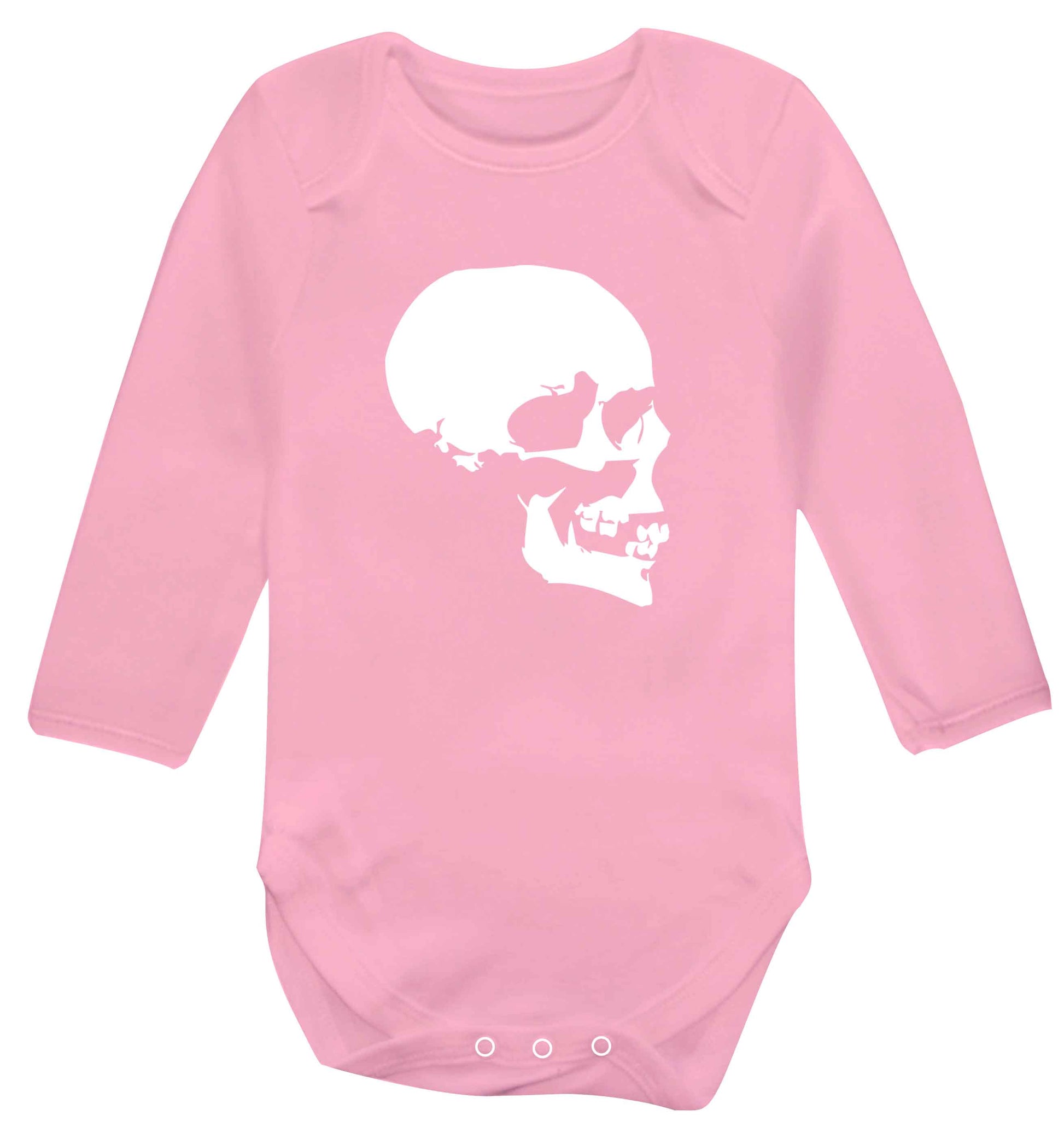 Personalised Skull Halloween baby vest long sleeved pale pink 6-12 months