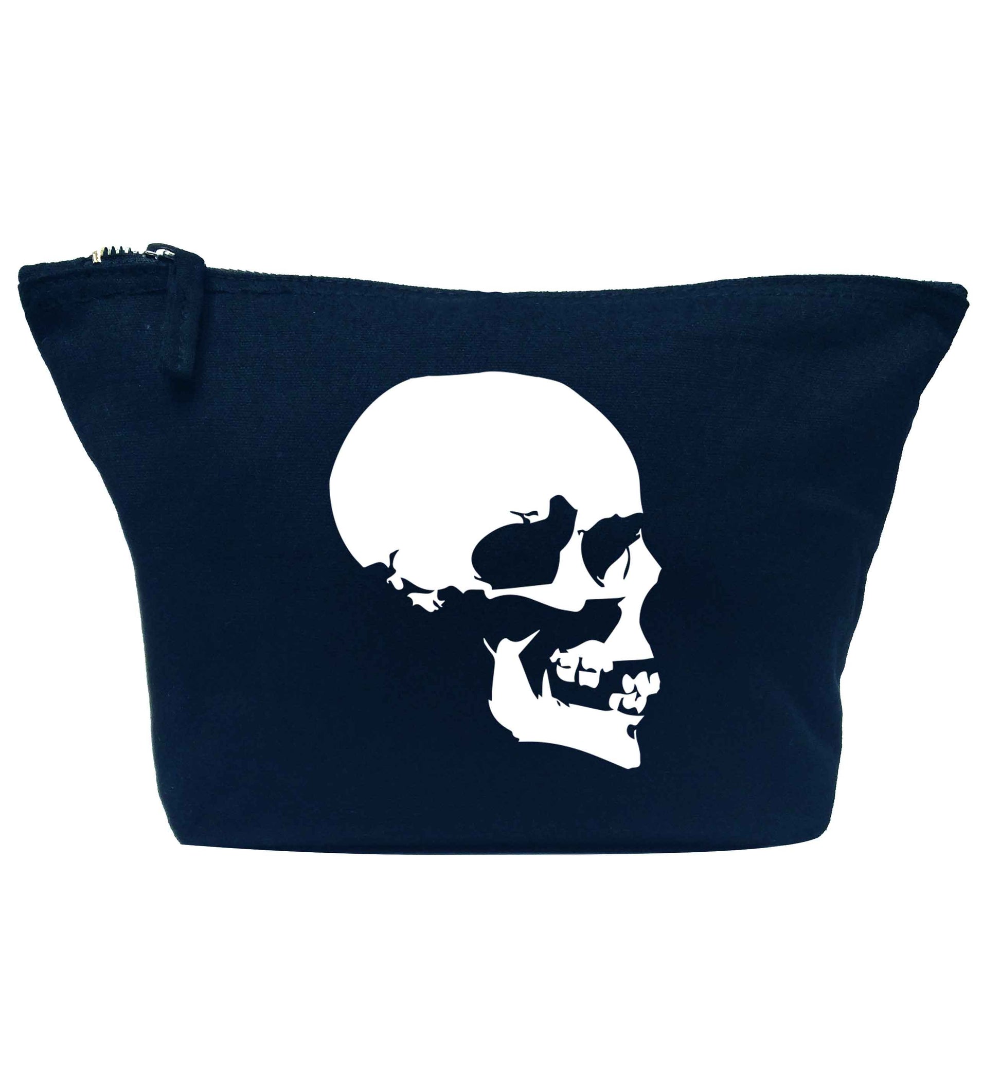 Personalised Skull Halloween navy makeup bag