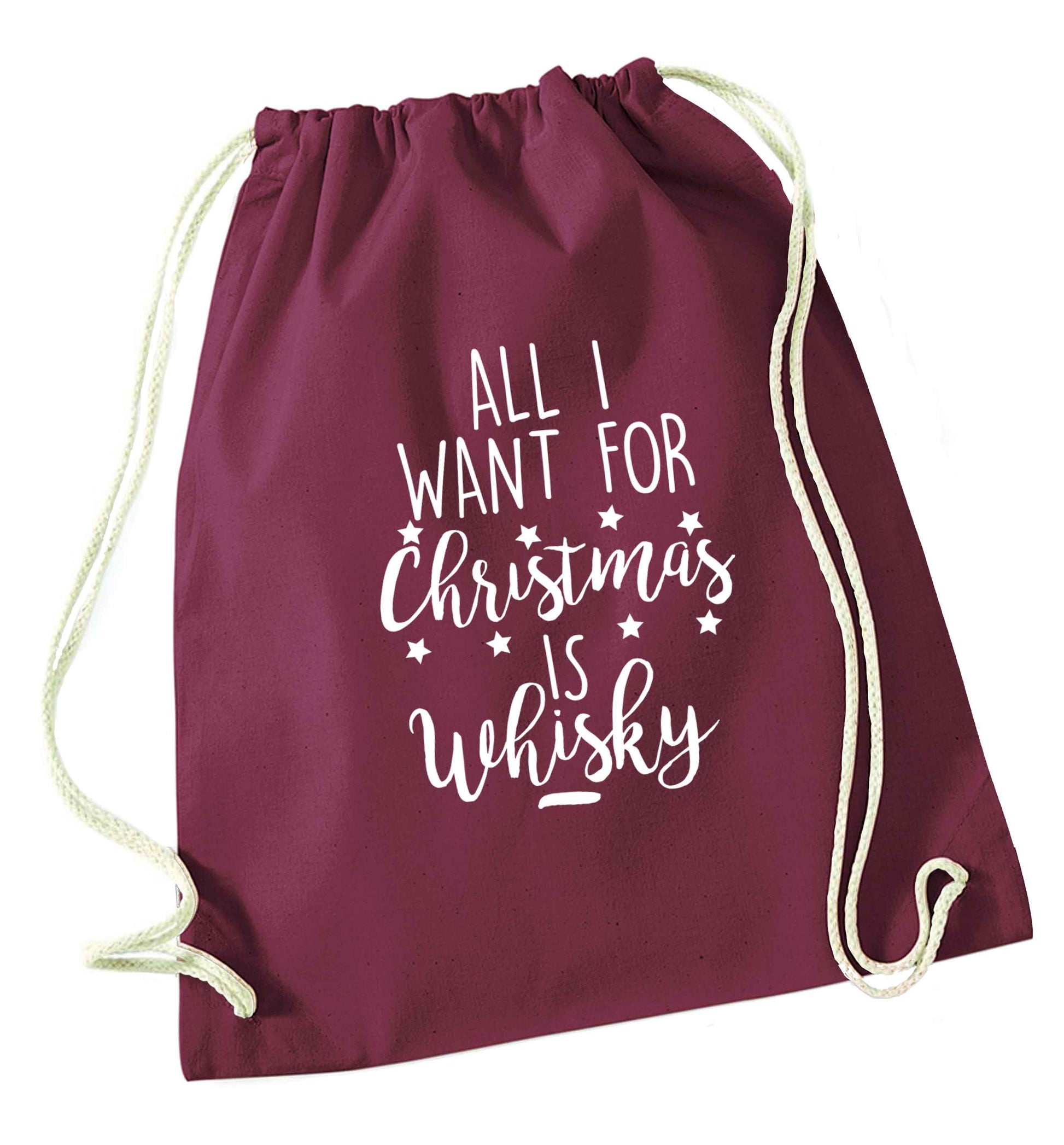 All I want for Christmas is whisky maroon drawstring bag