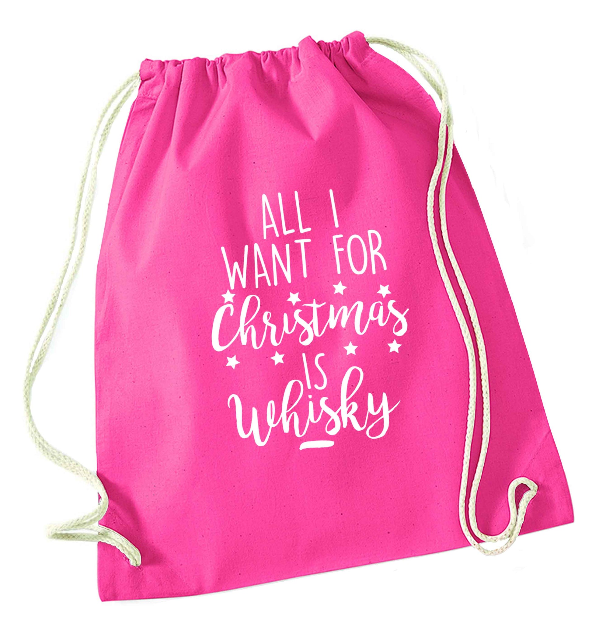 All I want for Christmas is whisky pink drawstring bag