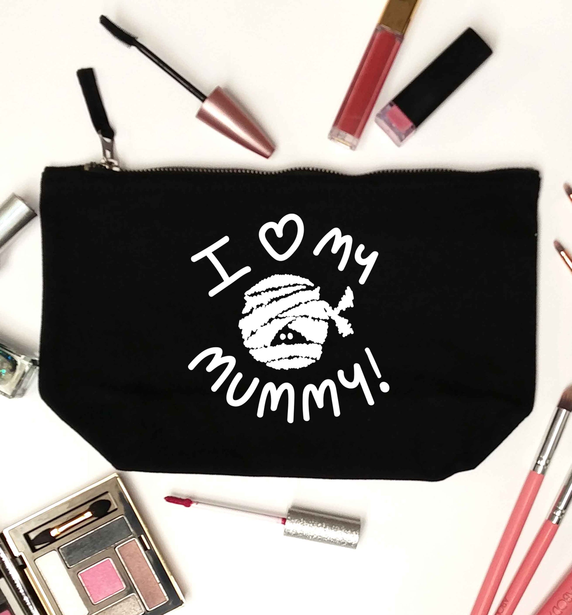 I love my mummy halloween pun black makeup bag