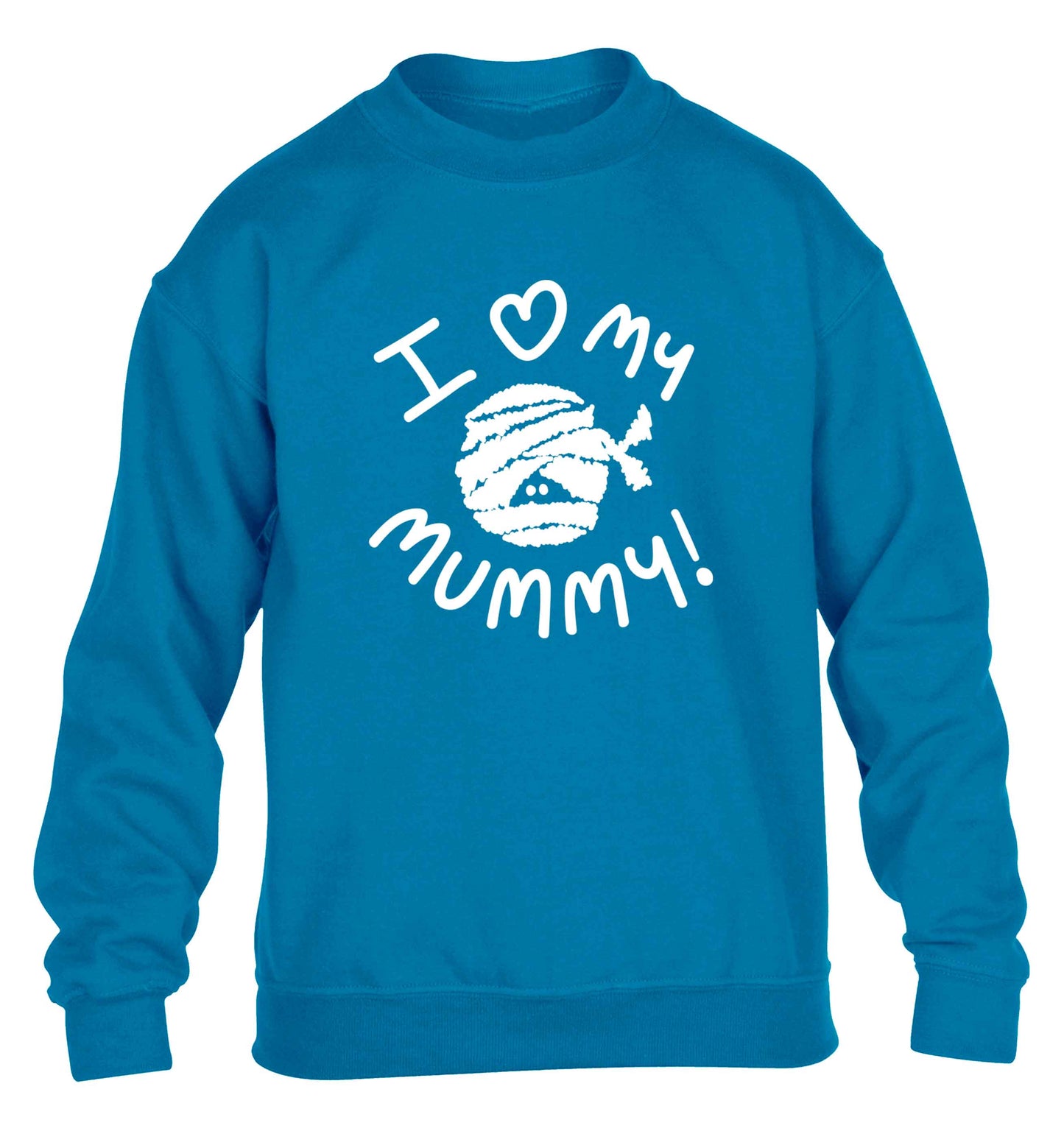 I love my mummy halloween pun children's blue sweater 12-13 Years