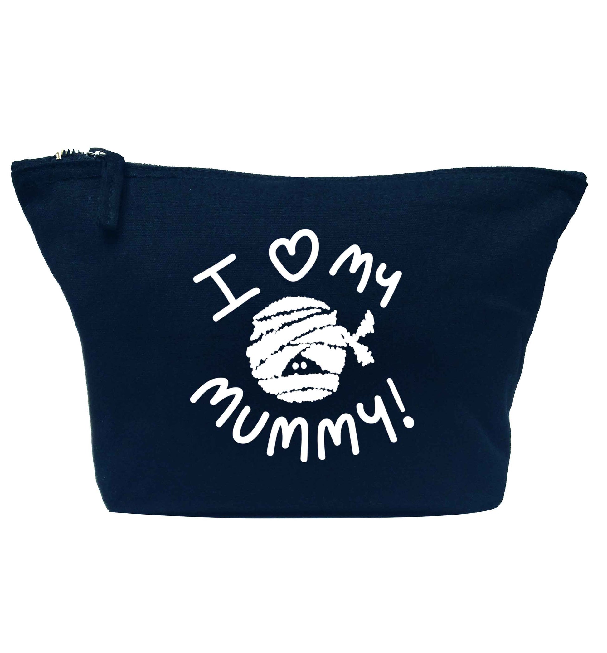 I love my mummy halloween pun navy makeup bag