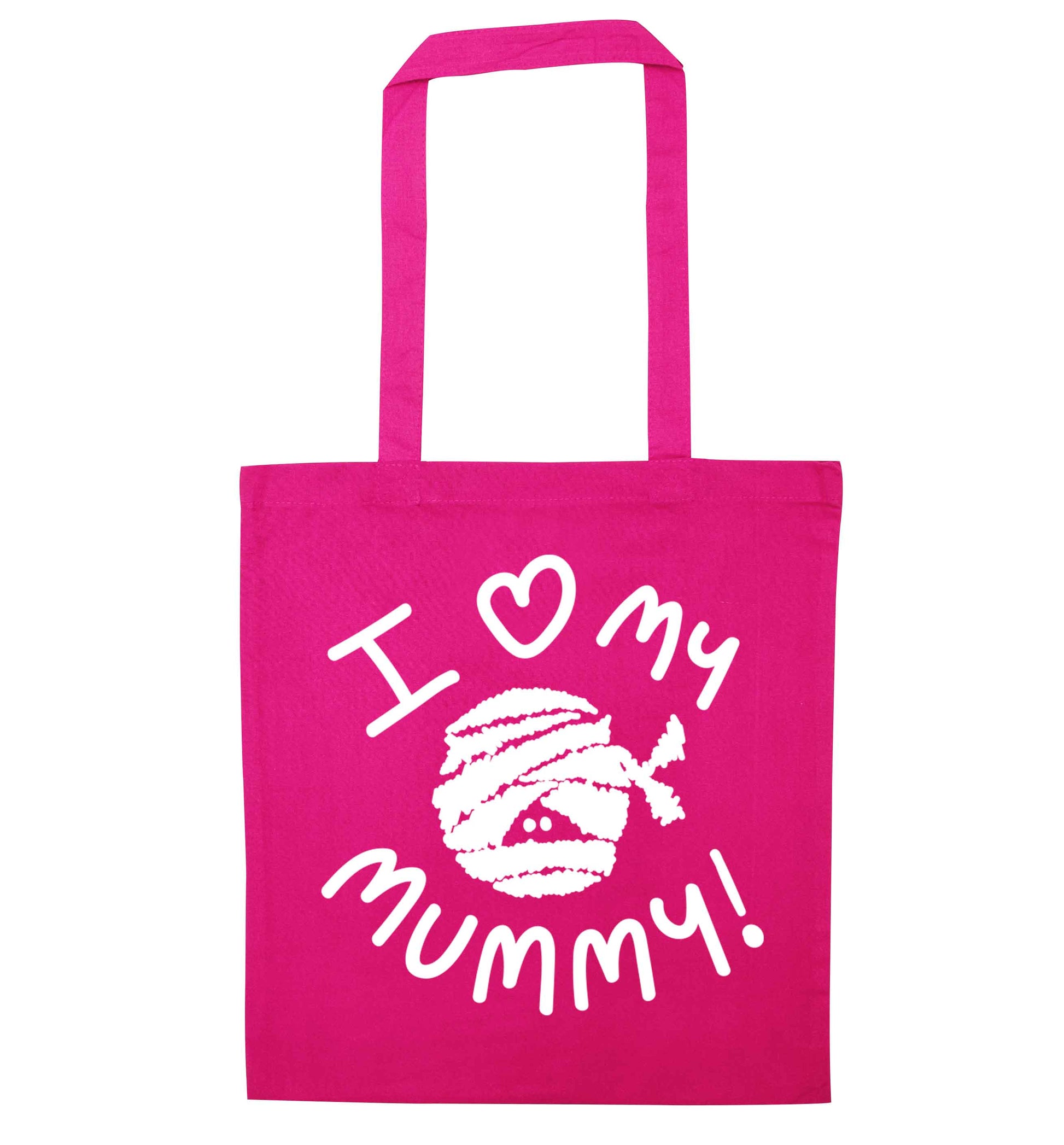 I love my mummy halloween pun pink tote bag
