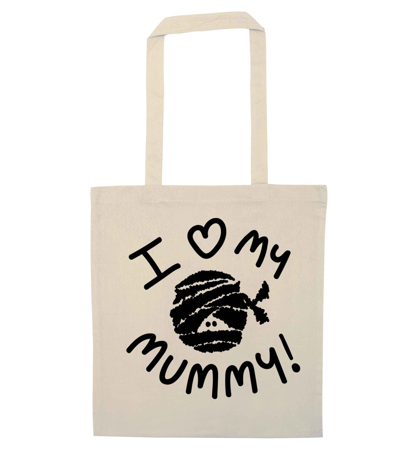 I love my mummy halloween pun natural tote bag