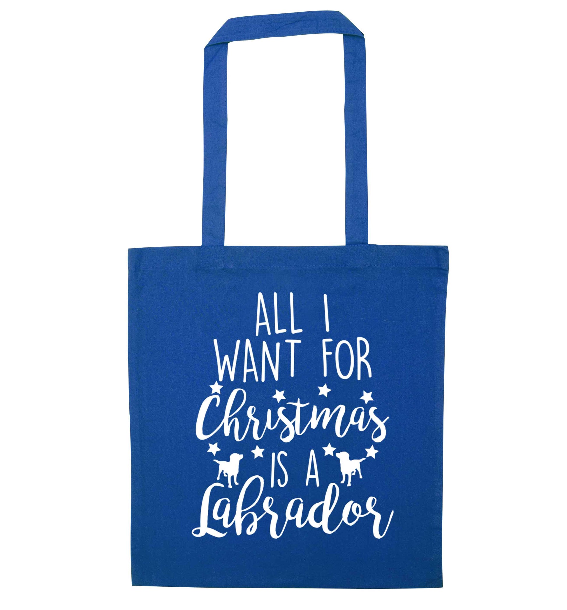 All I want for Christmas is a labrador blue tote bag