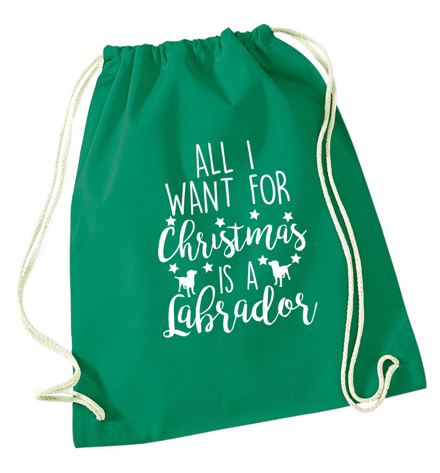 All I want for Christmas is a labrador green drawstring bag