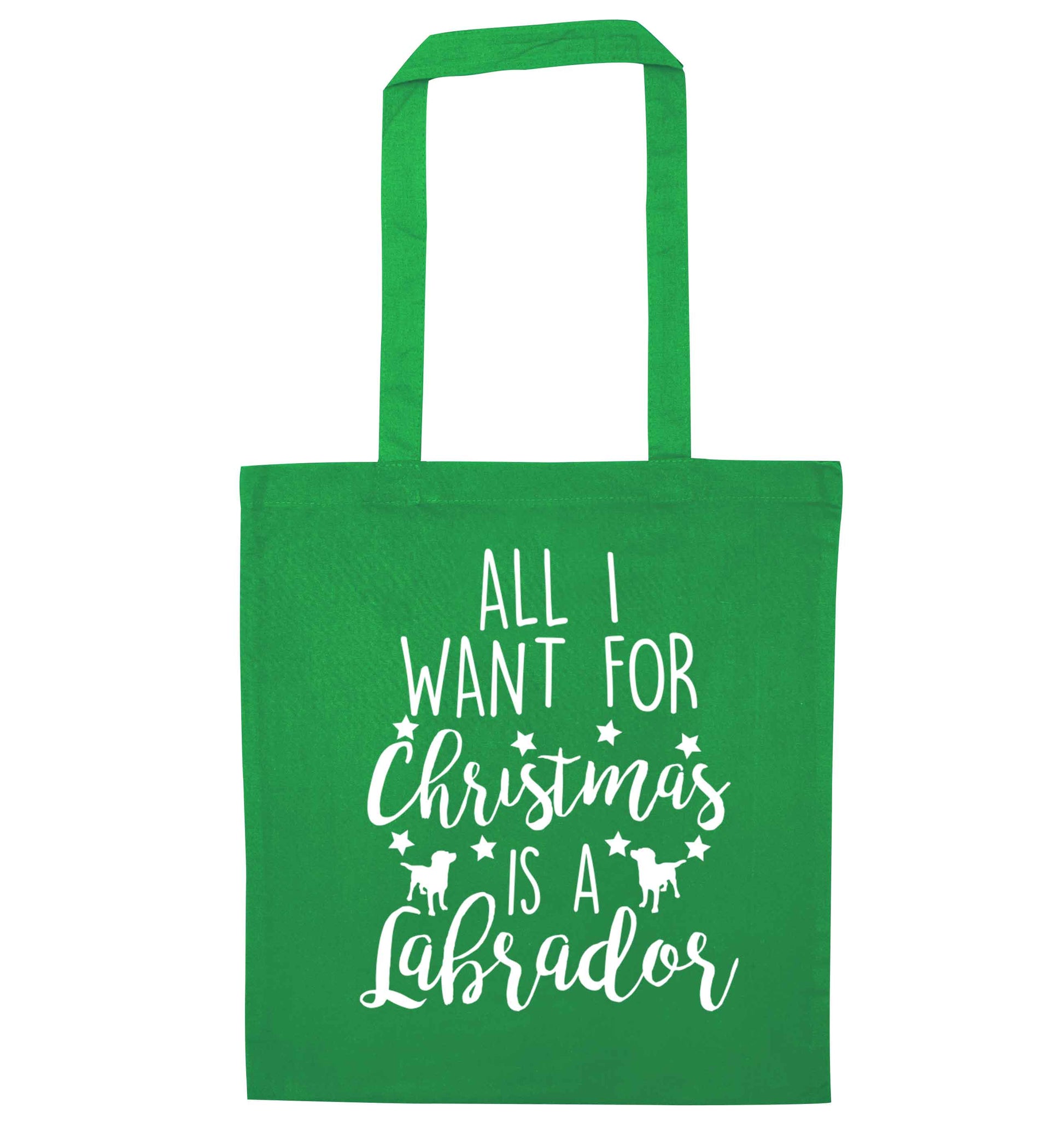 All I want for Christmas is a labrador green tote bag