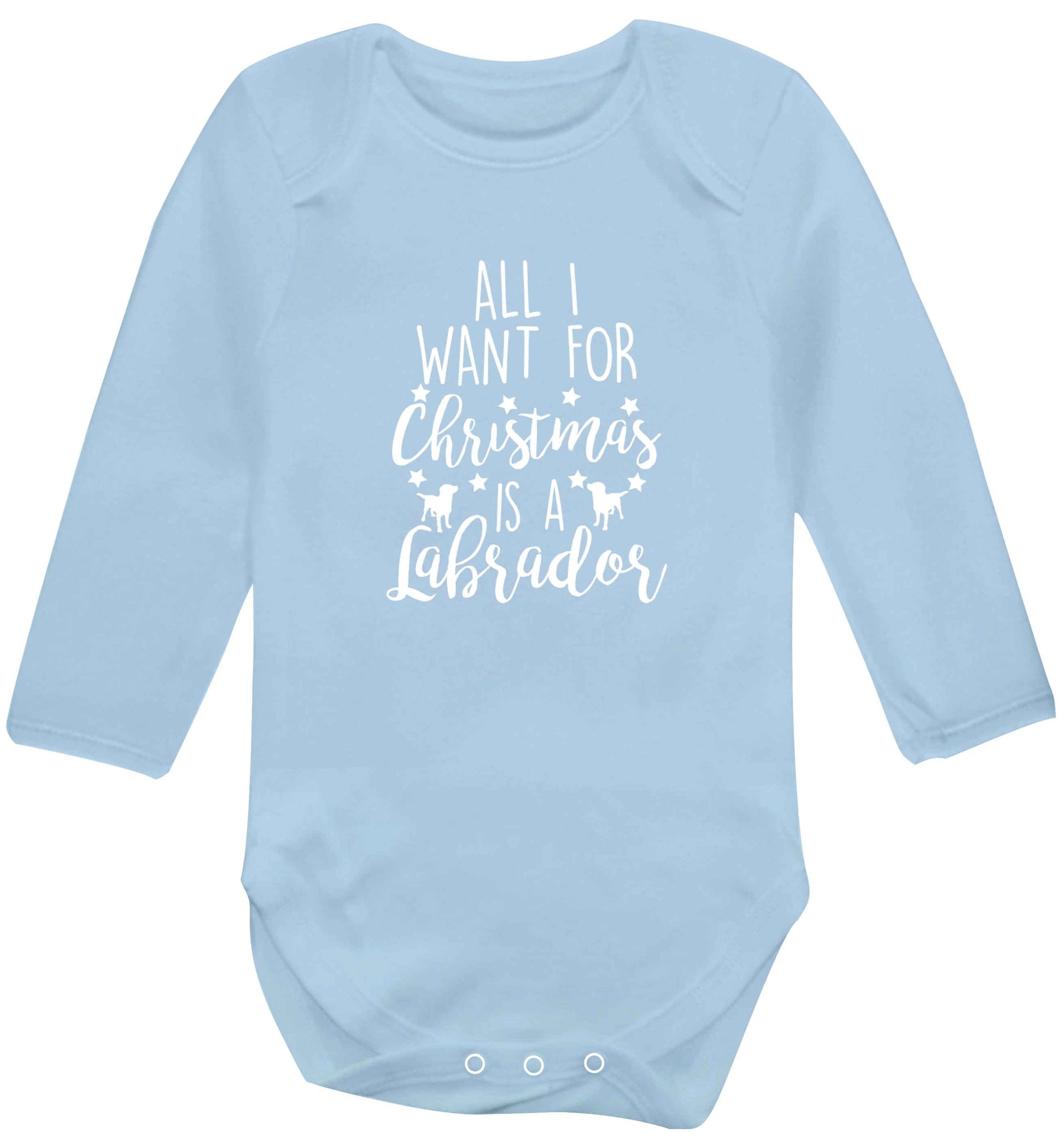 All I want for Christmas is a labrador baby vest long sleeved pale blue 6-12 months