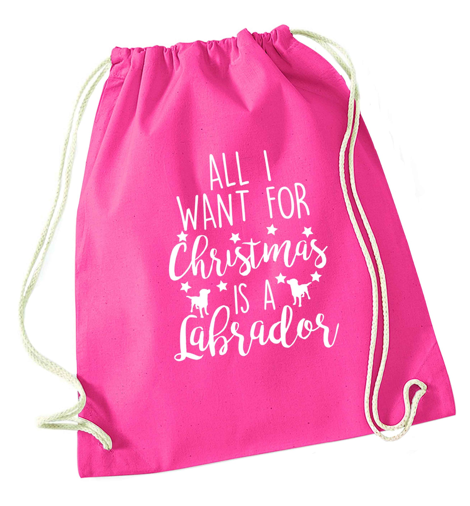 All I want for Christmas is a labrador pink drawstring bag