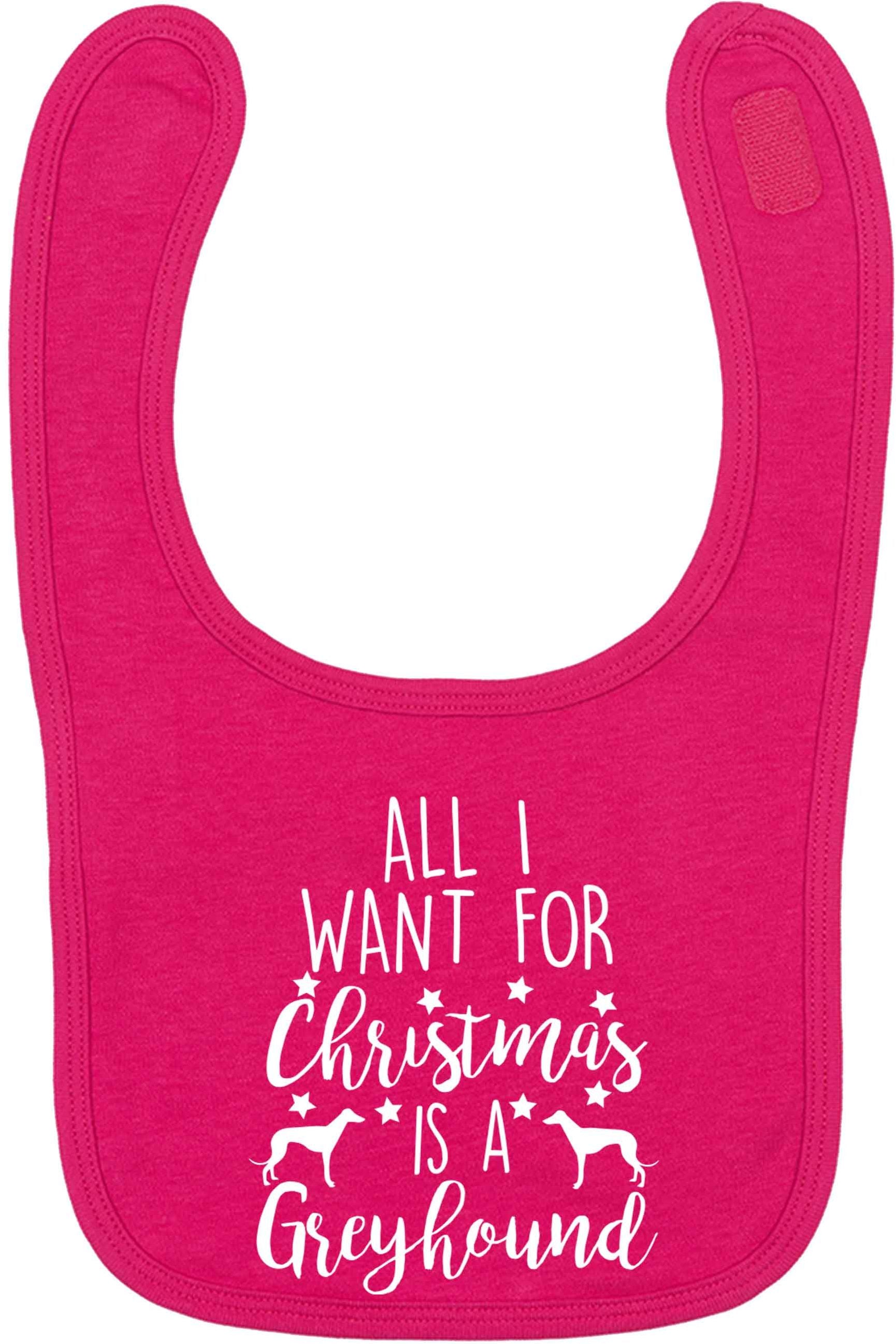 All I want for Christmas is a greyhound dark pink baby bib