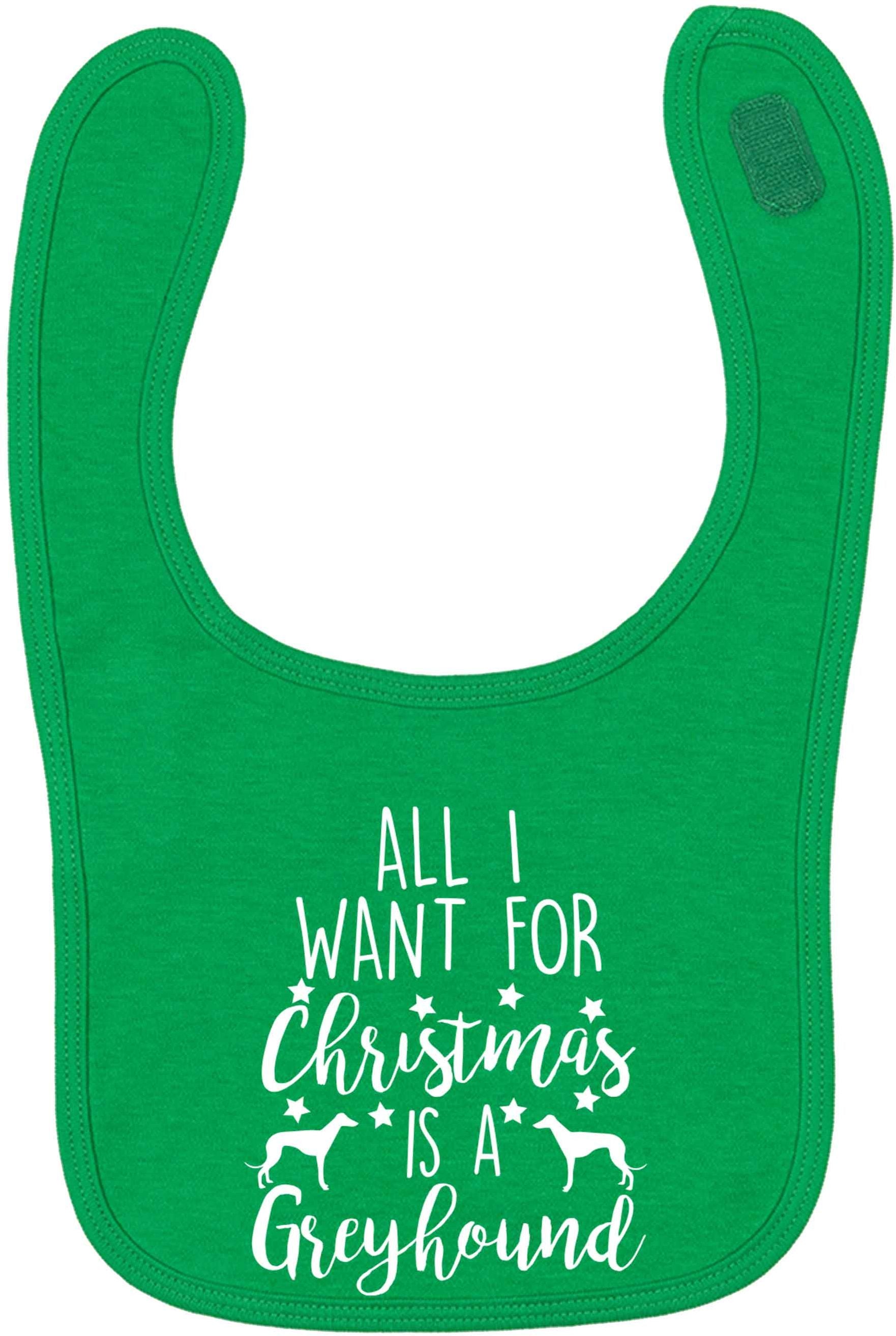 All I want for Christmas is a greyhound green baby bib