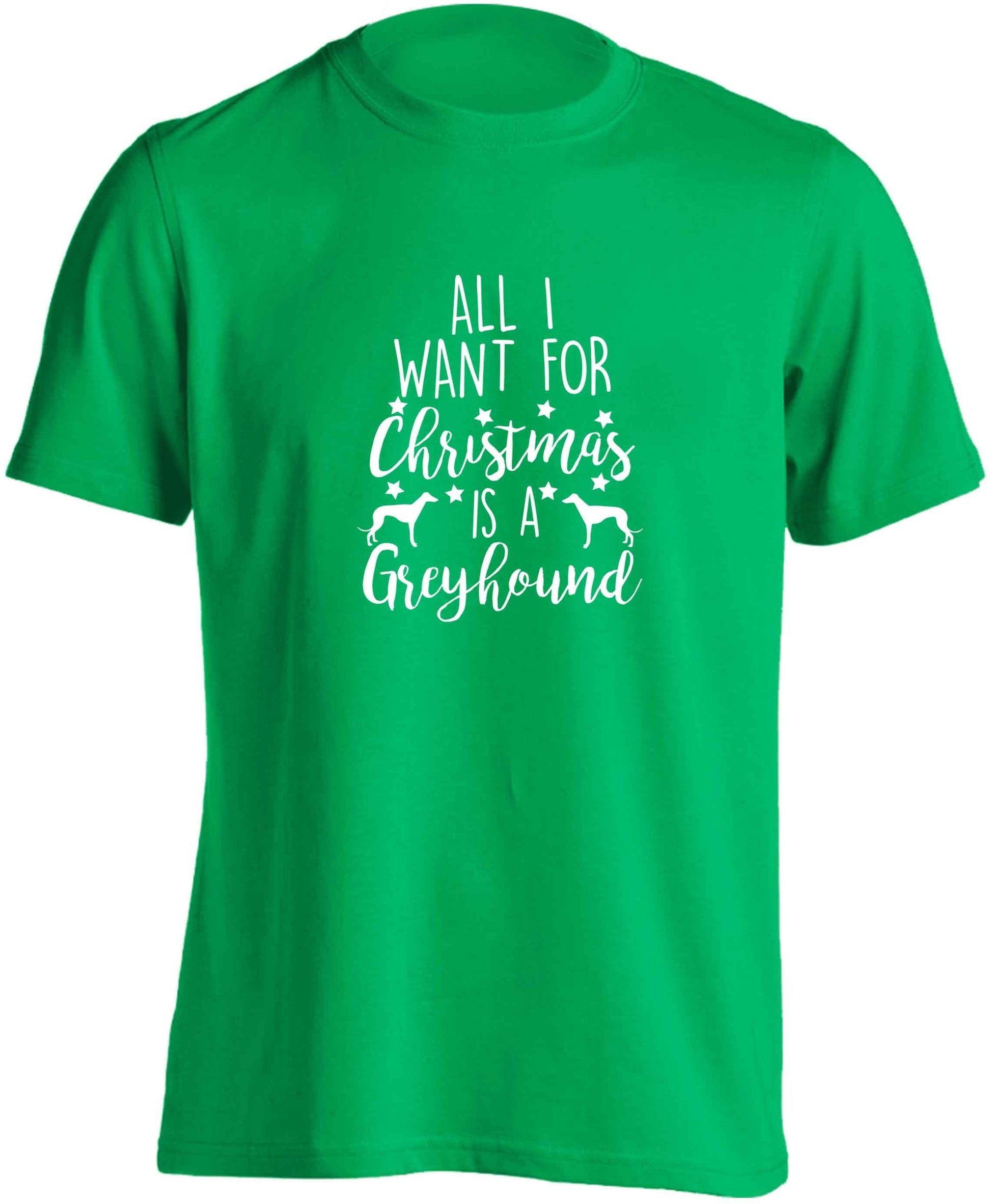 All I want for Christmas is a greyhound adults unisex green Tshirt 2XL