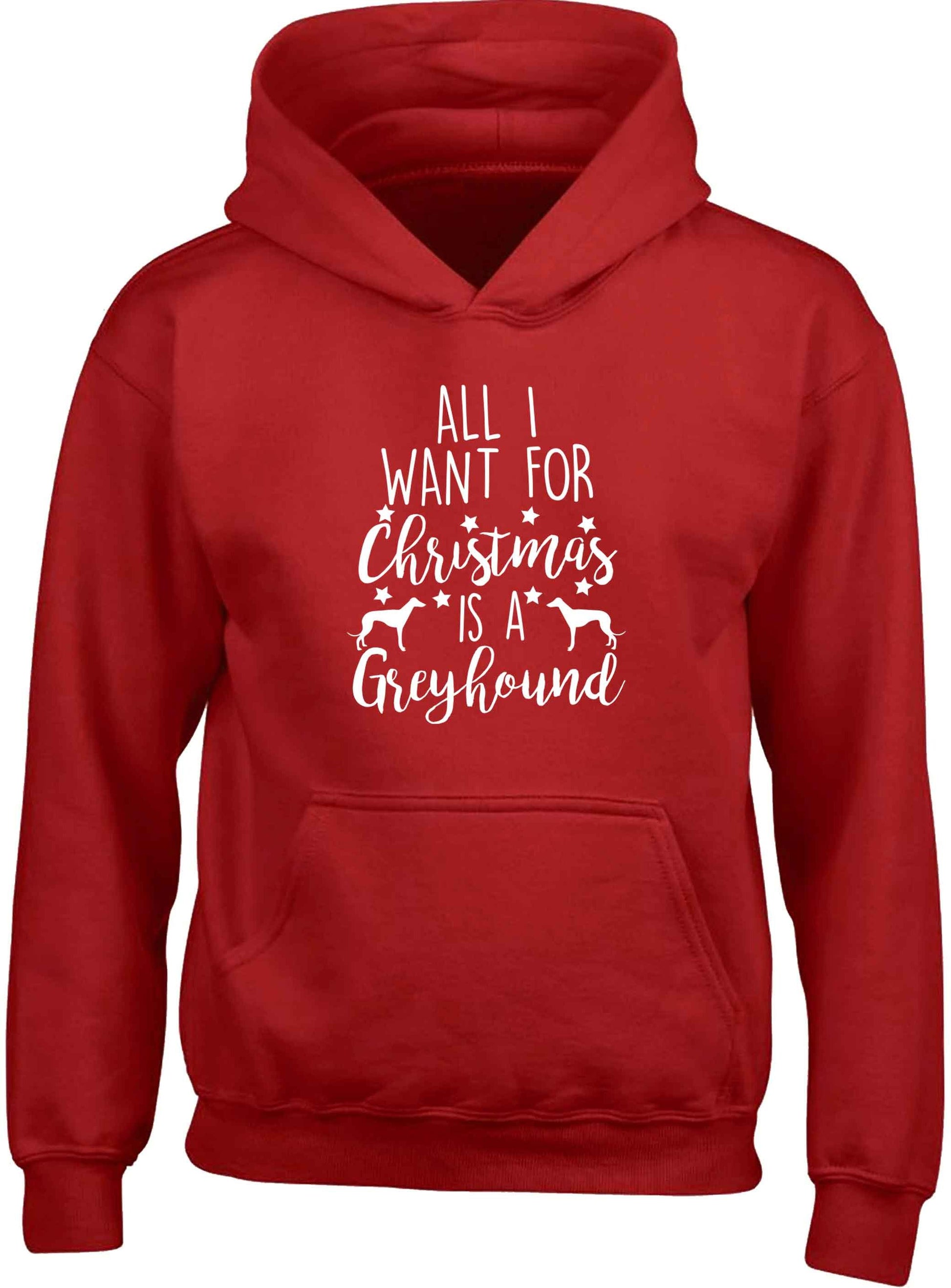 All I want for Christmas is a greyhound children's red hoodie 12-13 Years
