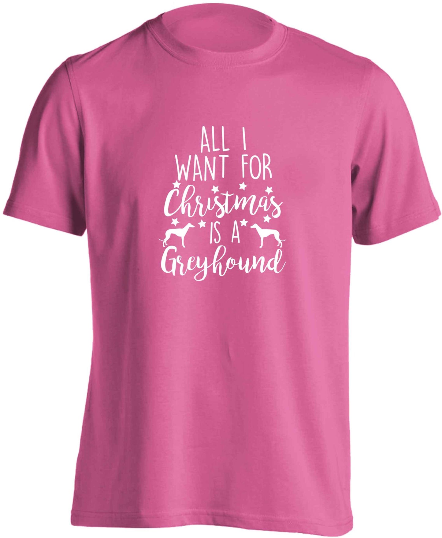 All I want for Christmas is a greyhound adults unisex pink Tshirt 2XL