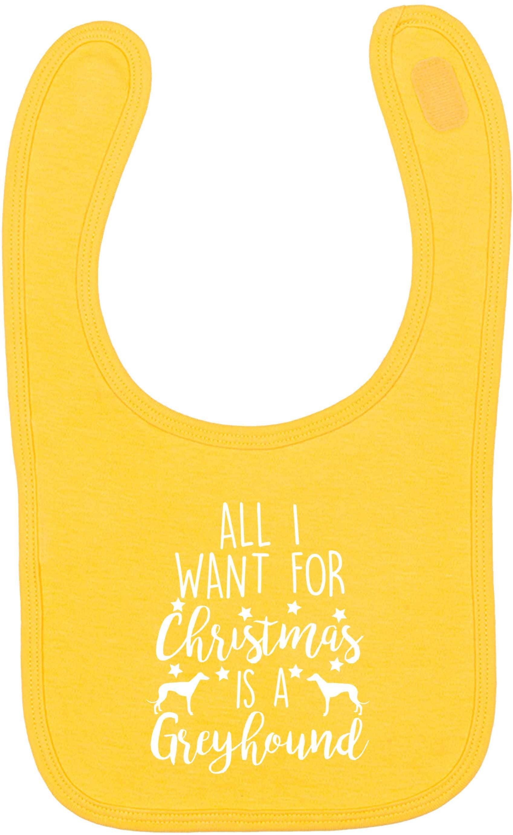 All I want for Christmas is a greyhound yellow baby bib