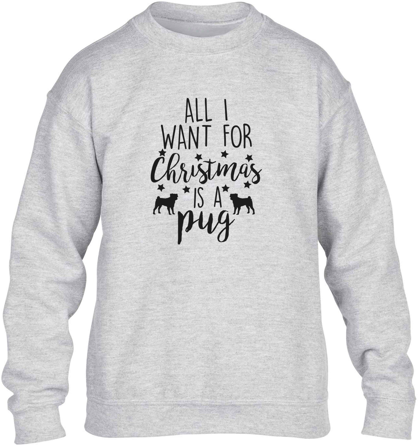 All I want for Christmas is a pug children's grey sweater 12-13 Years