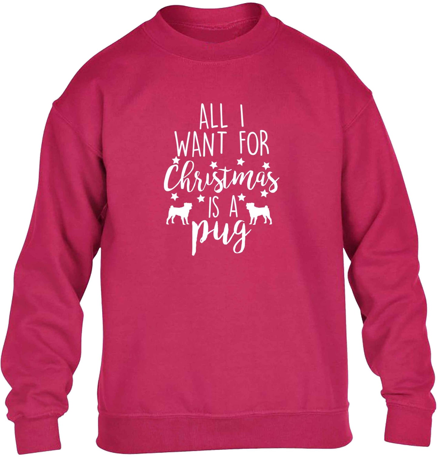 All I want for Christmas is a pug children's pink sweater 12-13 Years