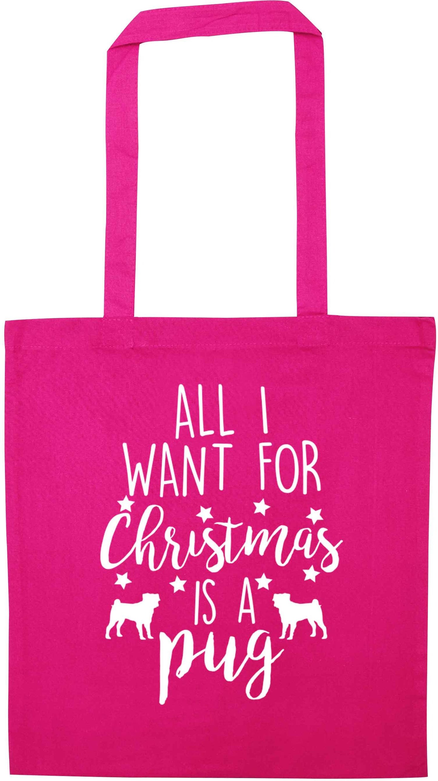 All I want for Christmas is a pug pink tote bag