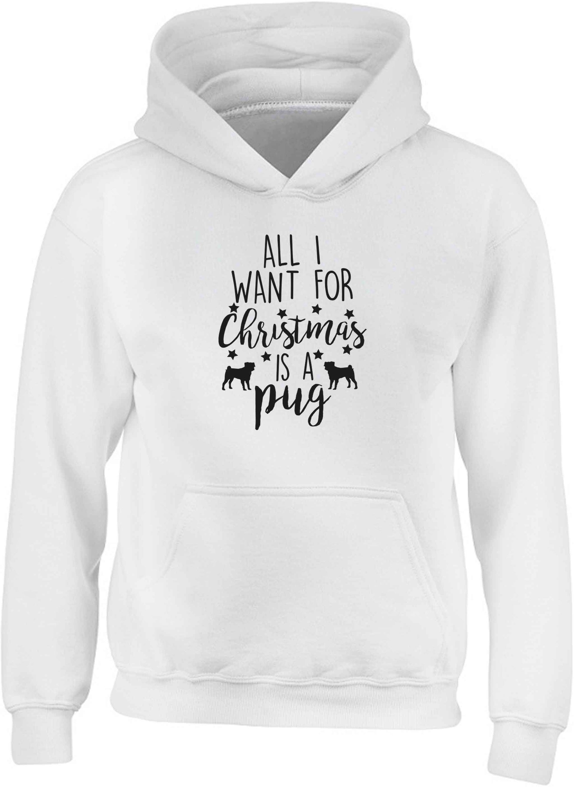 All I want for Christmas is a pug children's white hoodie 12-13 Years