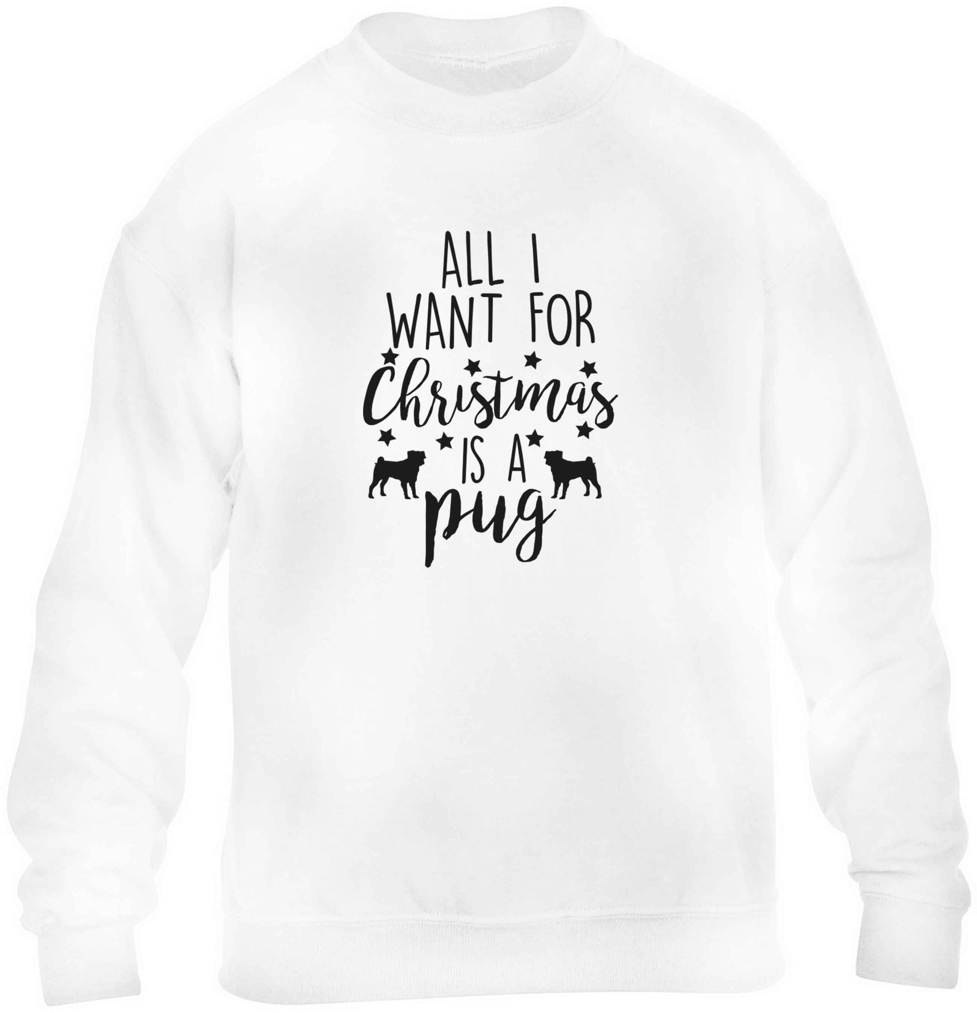 All I want for Christmas is a pug children's white sweater 12-13 Years