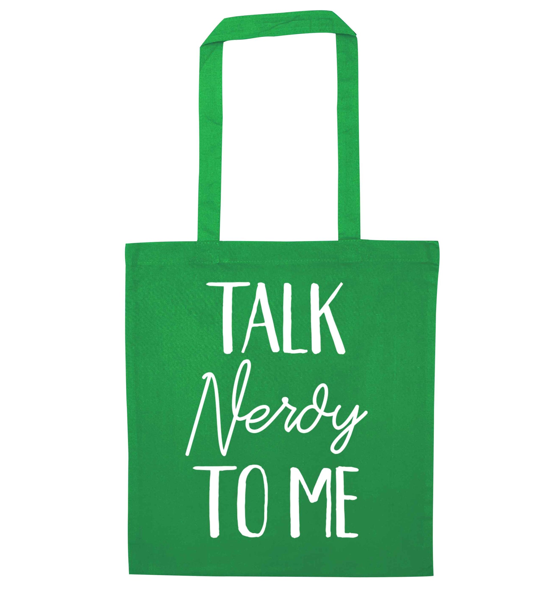 Talk nerdy to me green tote bag