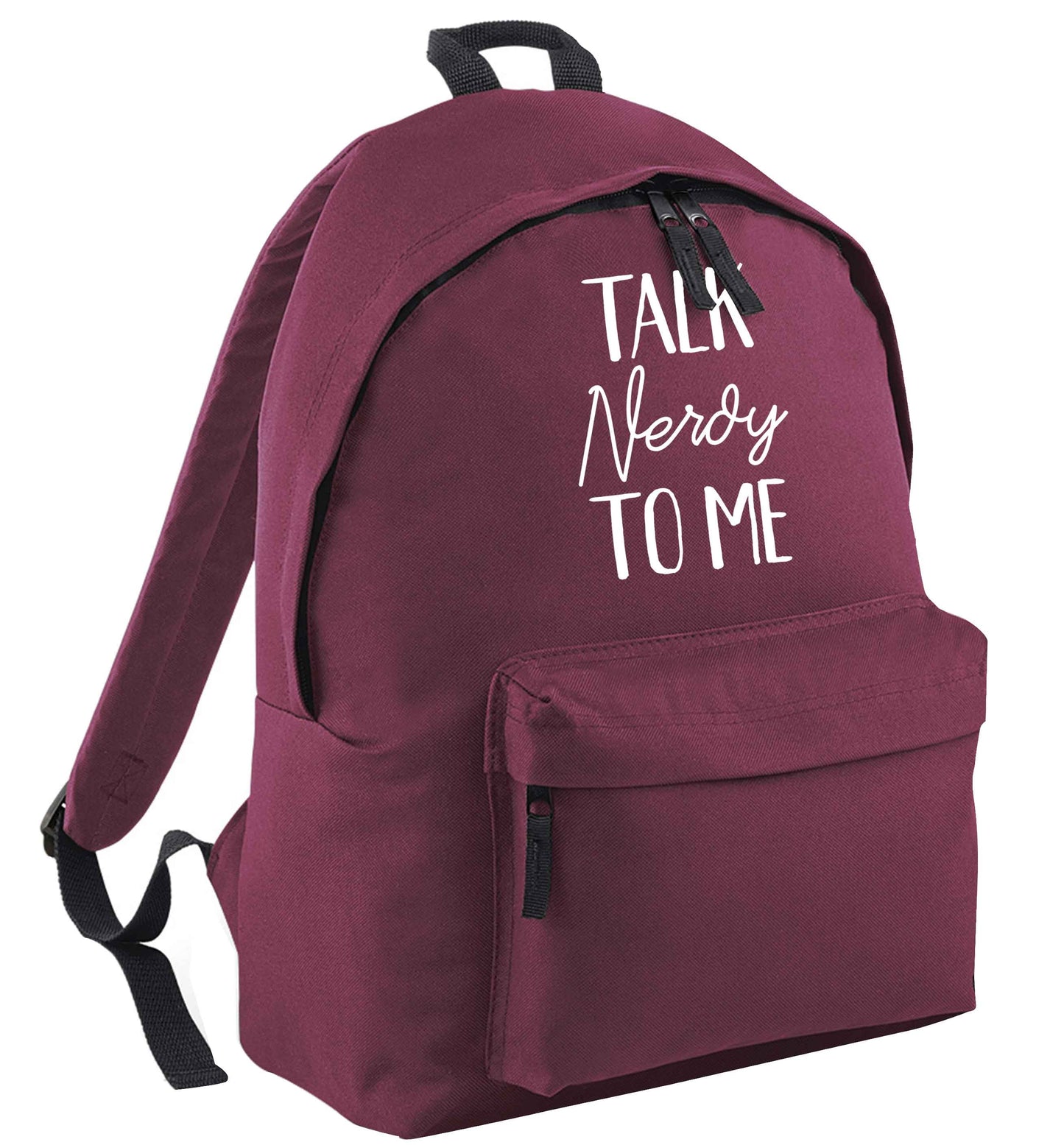 Talk nerdy to me maroon adults backpack