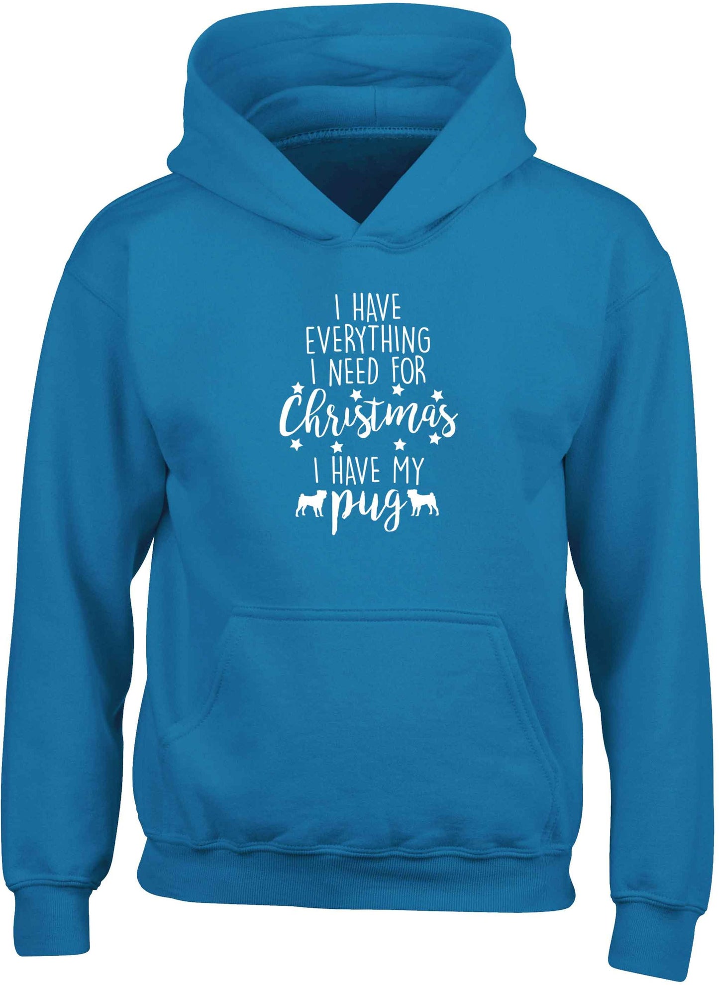 I have everything I need for Christmas I have my pug children's blue hoodie 12-13 Years