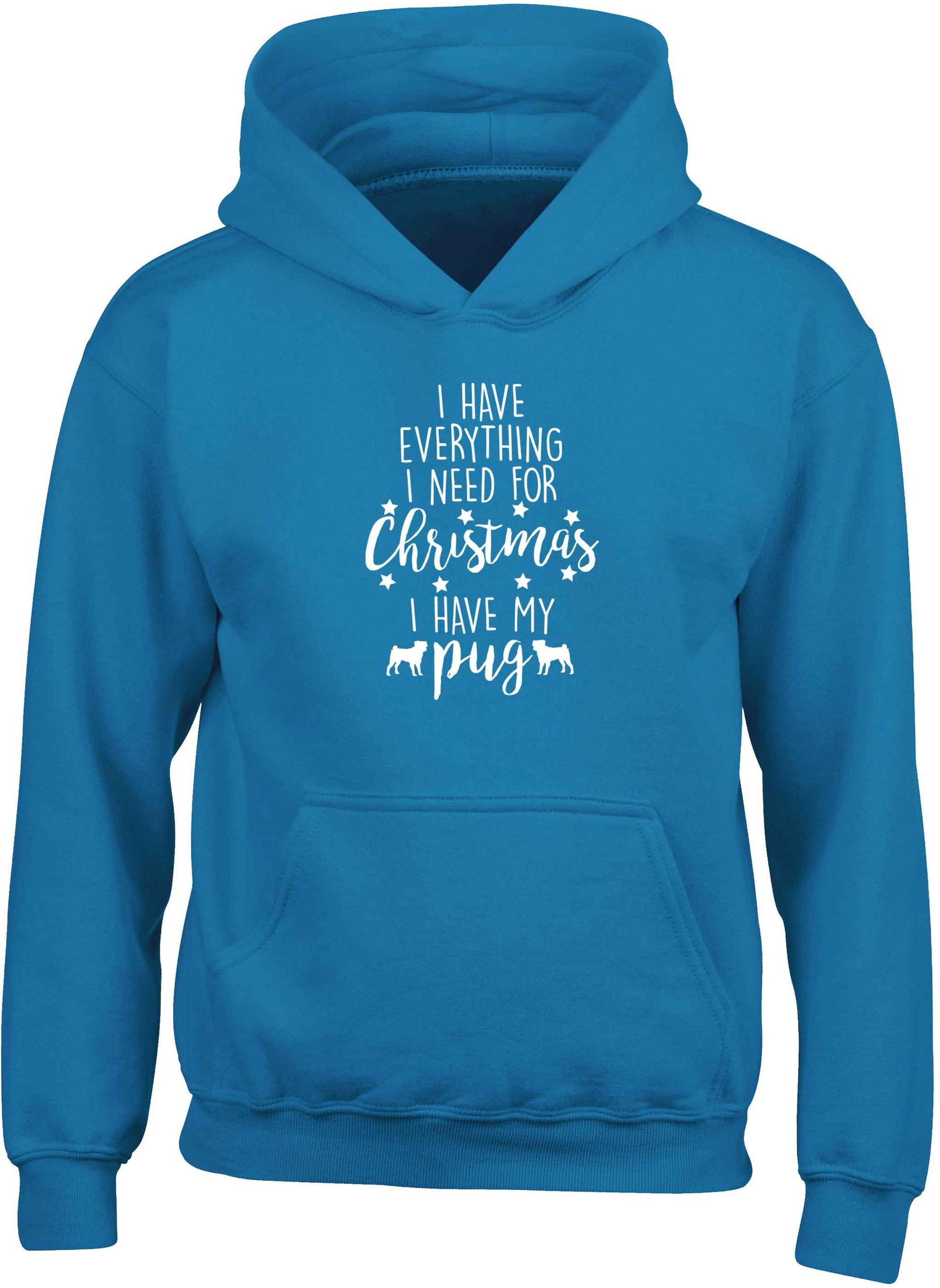 I have everything I need for Christmas I have my pug children's blue hoodie 12-13 Years
