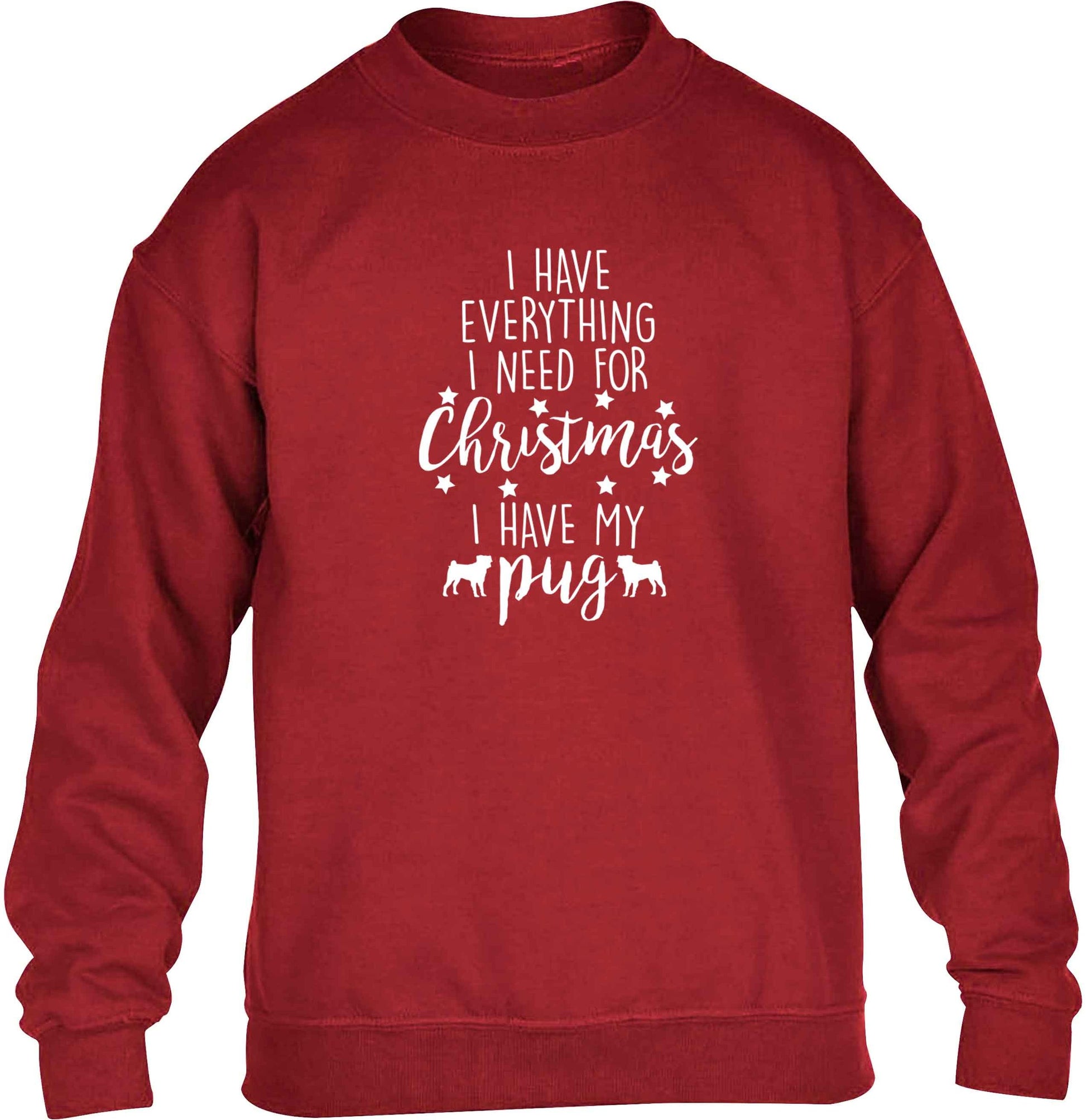 I have everything I need for Christmas I have my pug children's grey sweater 12-13 Years