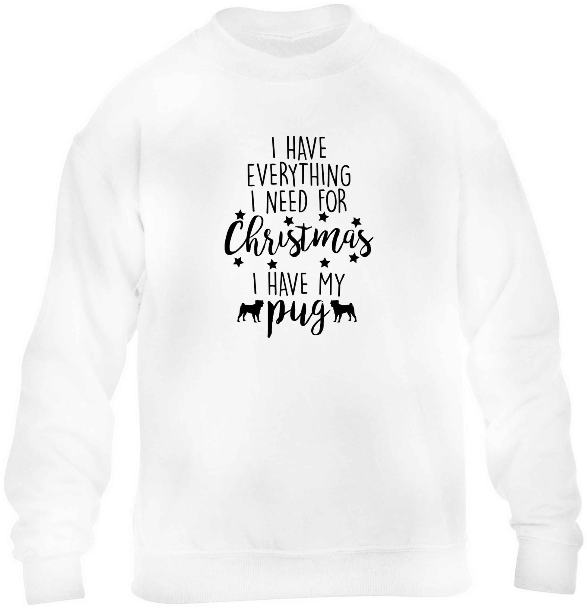 I have everything I need for Christmas I have my pug children's white sweater 12-13 Years