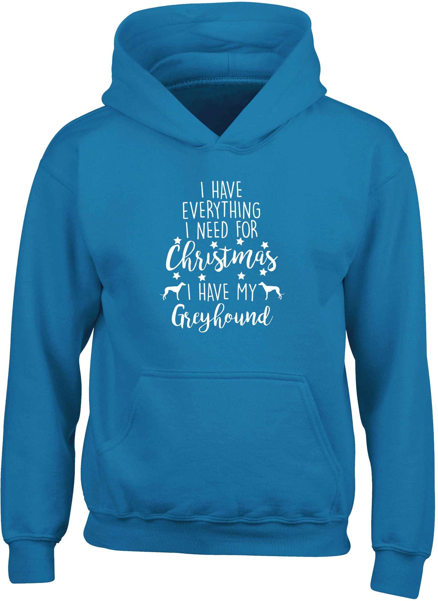 I have everything I need for Christmas I have my greyhound children's blue hoodie 12-13 Years