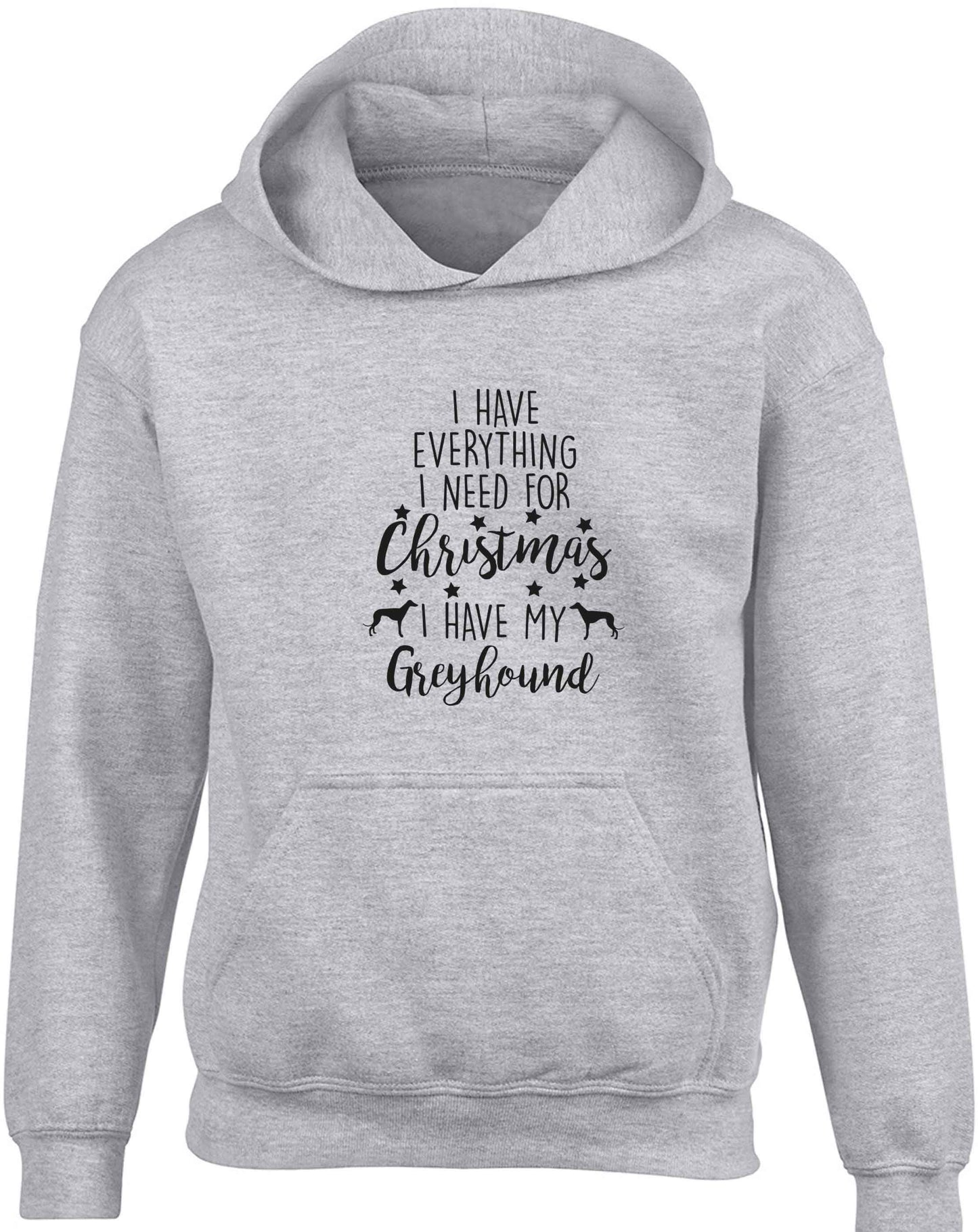 I have everything I need for Christmas I have my greyhound children's grey hoodie 12-13 Years