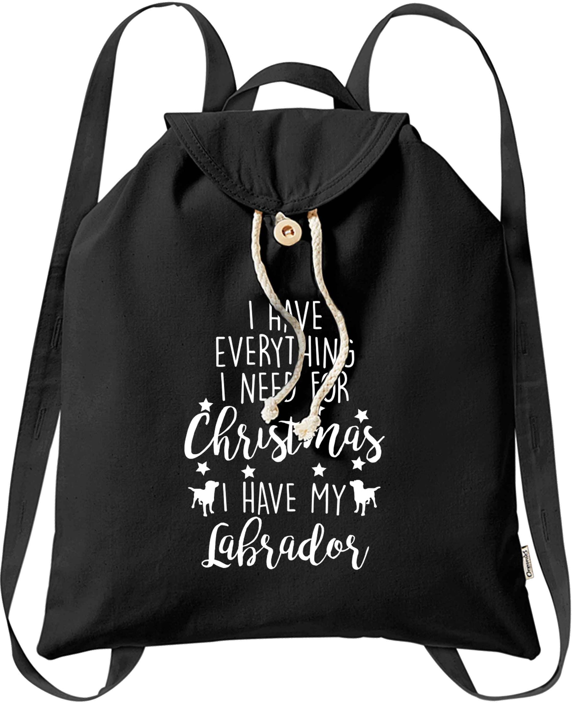 I have everything I need for Christmas I have my labrador organic cotton backpack tote with wooden buttons in black