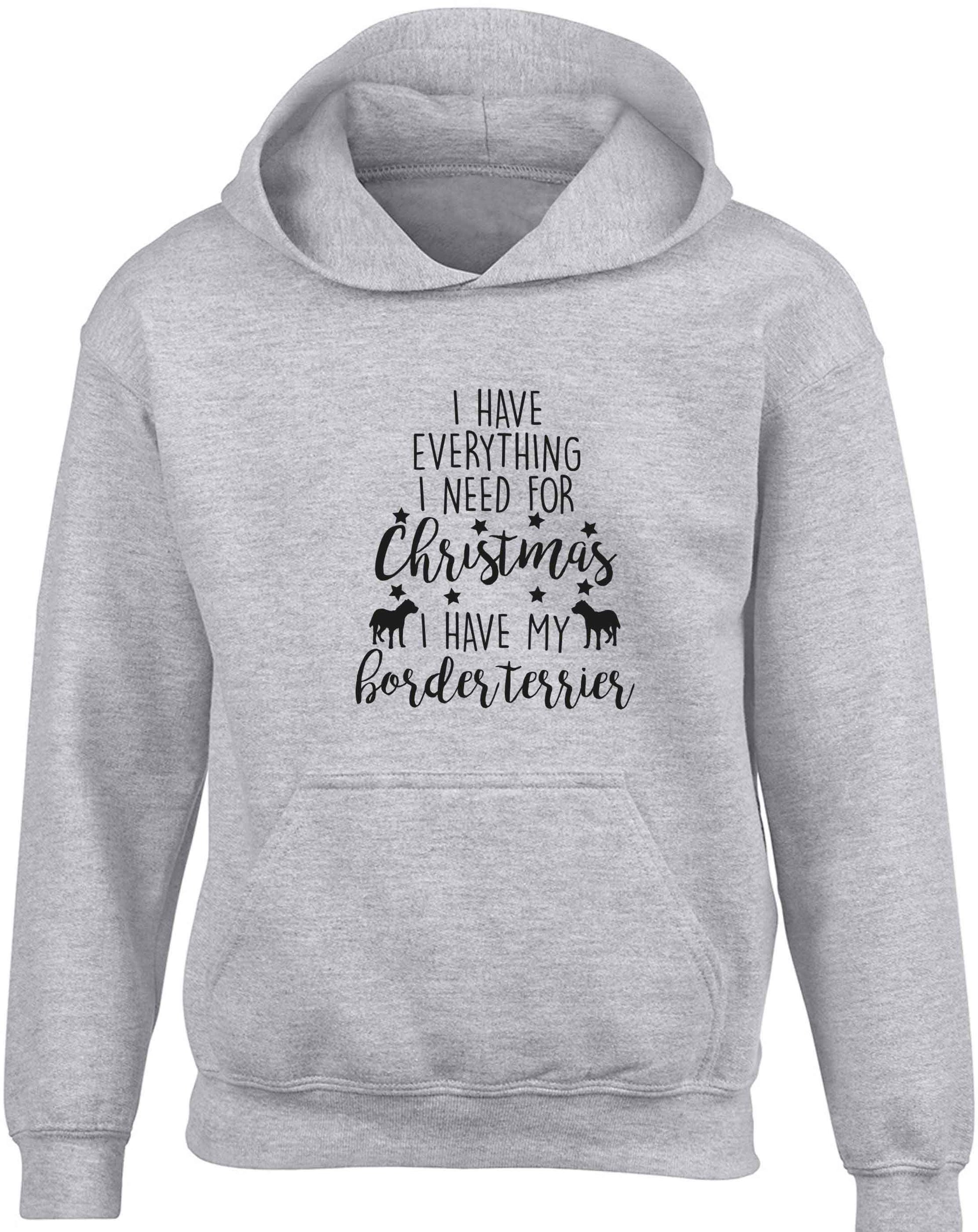 I have everything I need for Christmas I have my border terrier children's grey hoodie 12-13 Years