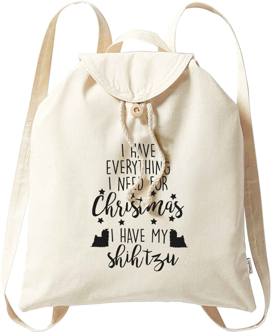 I have everything I need for Christmas I have my shih tzu organic cotton backpack tote with wooden buttons in natural