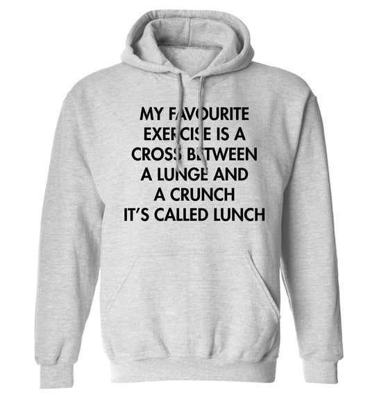 My favourite exercise is a cross between a lung and a crunch it's called lunch adults unisex grey hoodie 2XL