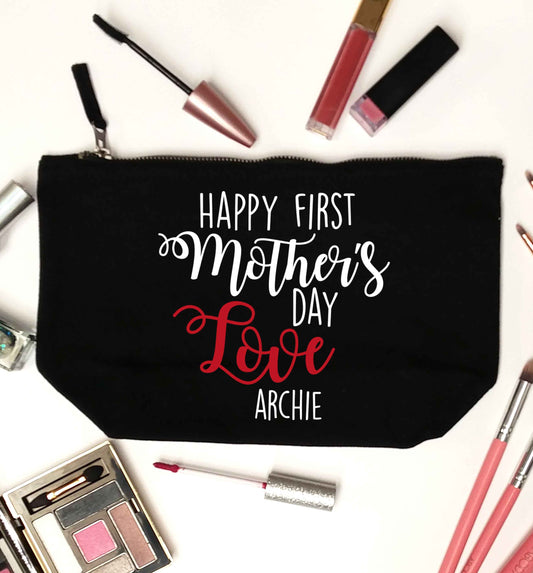 Personalised happy first mother's day love black makeup bag