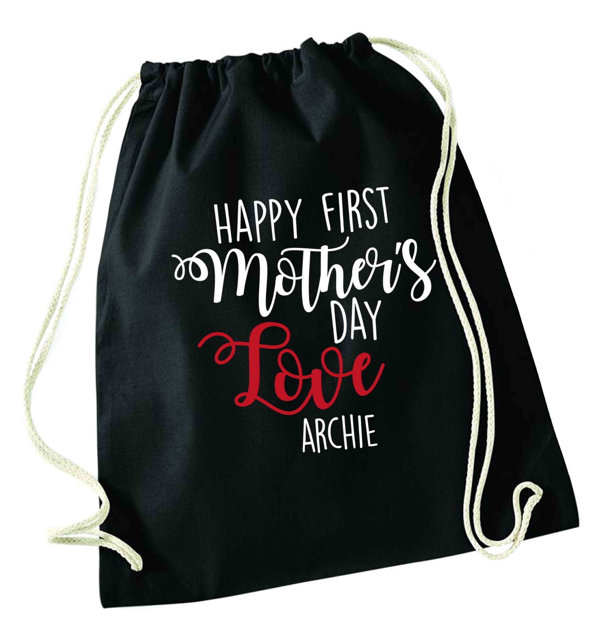 Mummy's first mother's day! black drawstring bag
