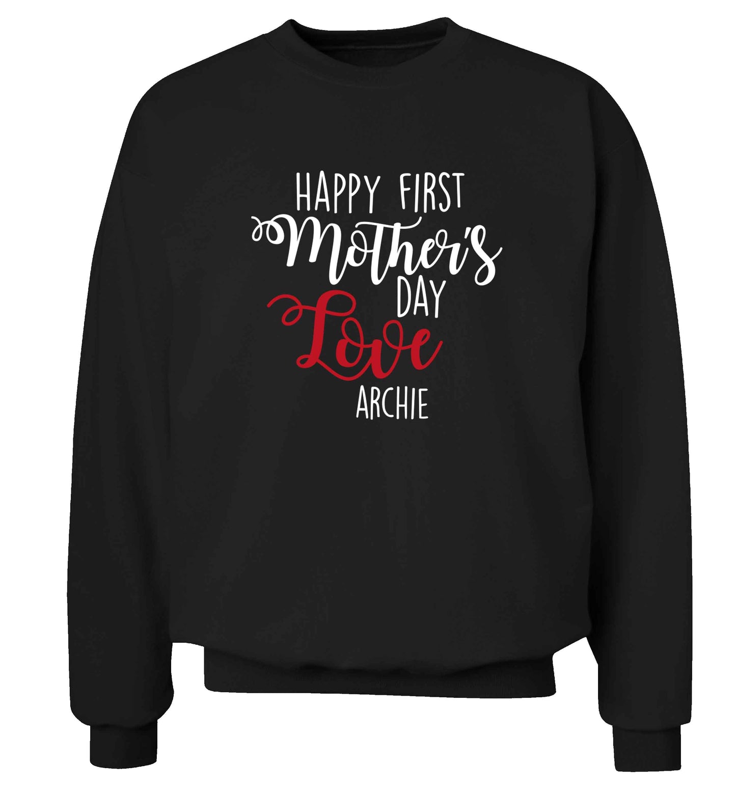 Personalised happy first mother's day love adult's unisex black sweater 2XL