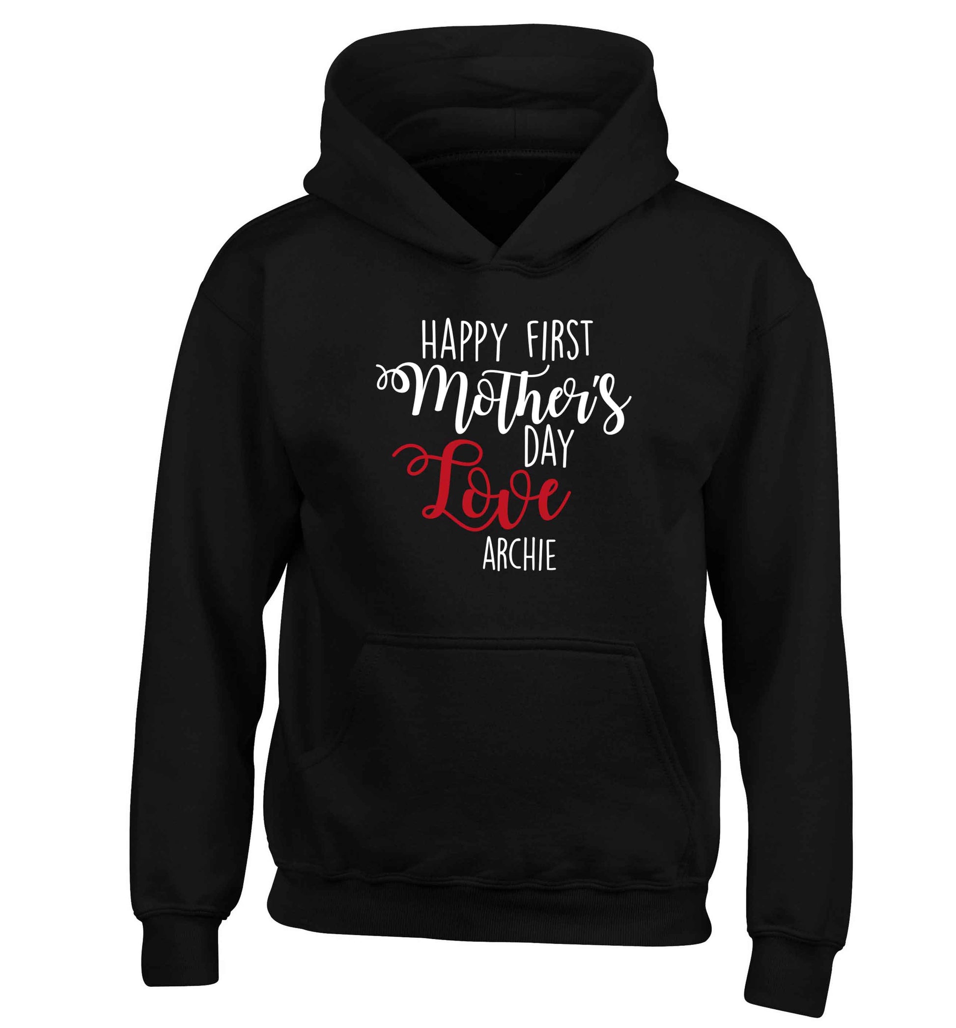 Personalised happy first mother's day love children's black hoodie 12-13 Years