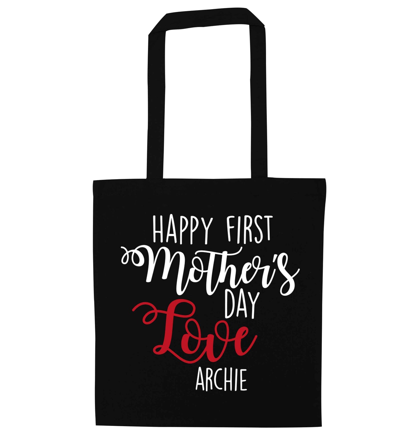 Personalised happy first mother's day love black tote bag