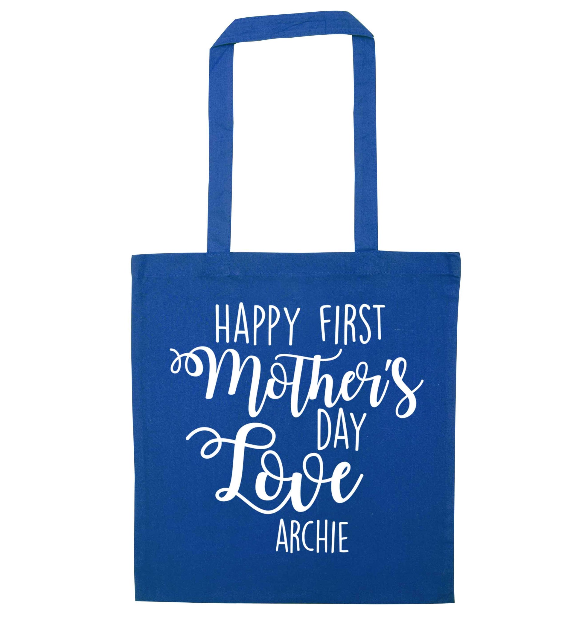 Personalised happy first mother's day love blue tote bag