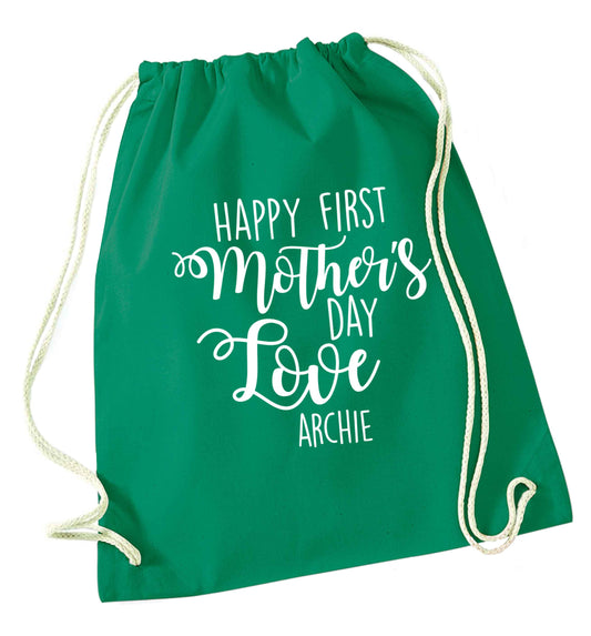 Personalised happy first mother's day love green drawstring bag